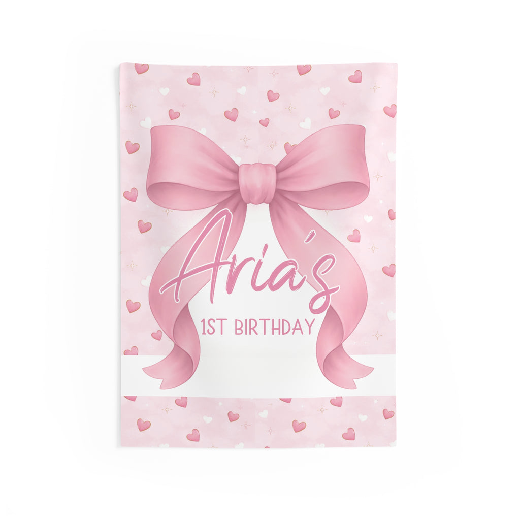 Personalized Pink Coquette Bow Birthday Banner Backdrop by Printify