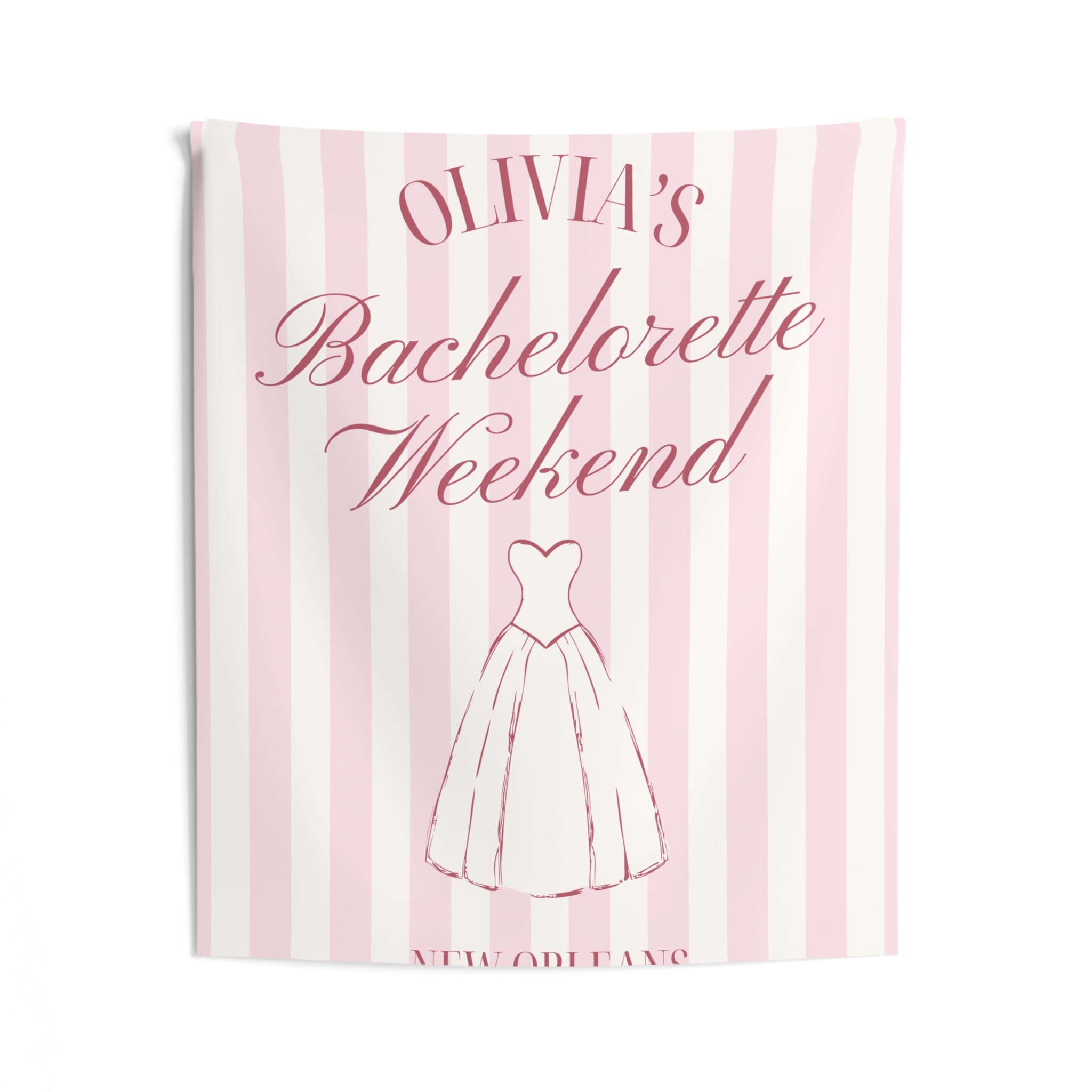 Personalized Pink & White Striped Bachelorette Party Banner - Indoor Wall Tapestry by Printify