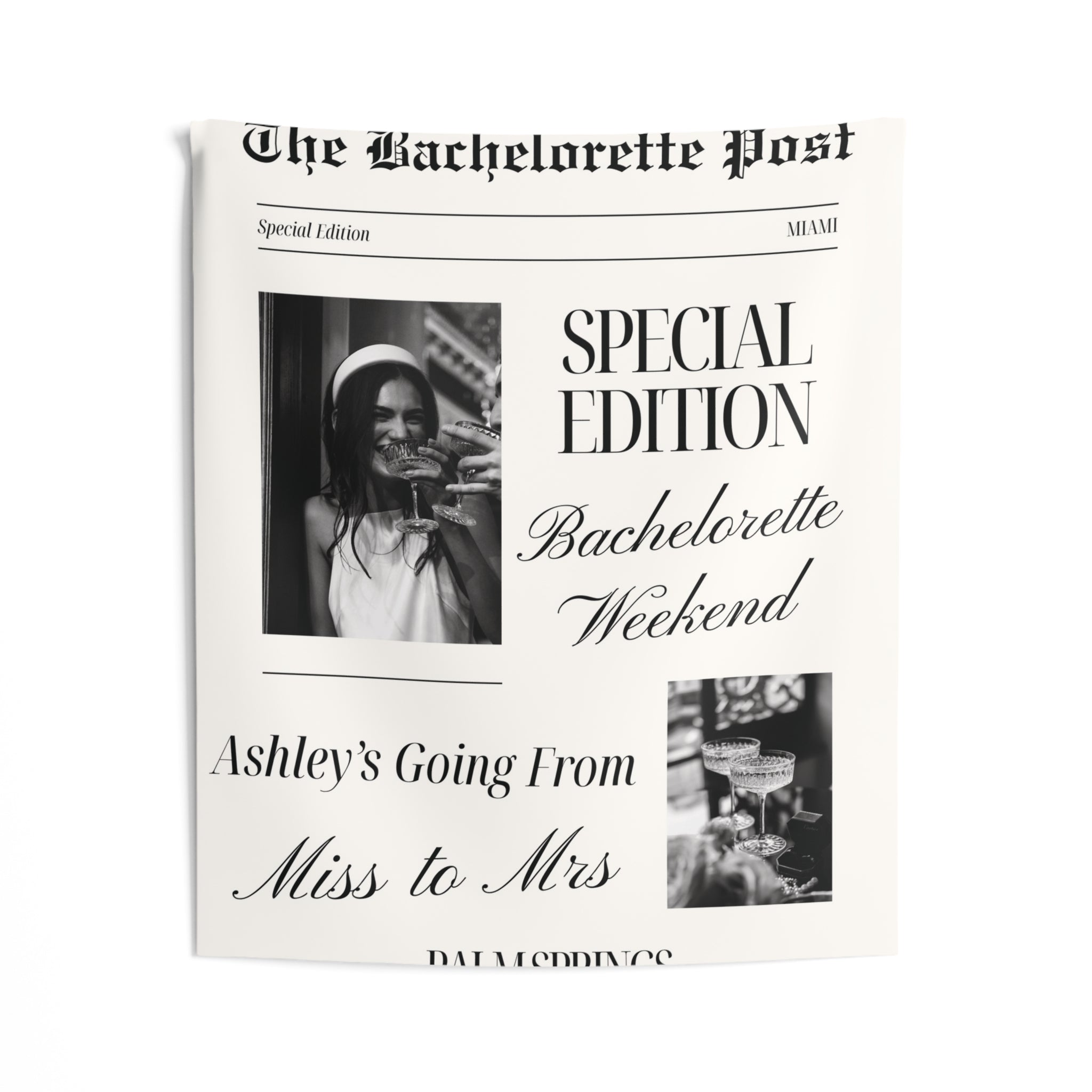 Custom Newspaper Bachelorette Party Banner Tapestry by Printify