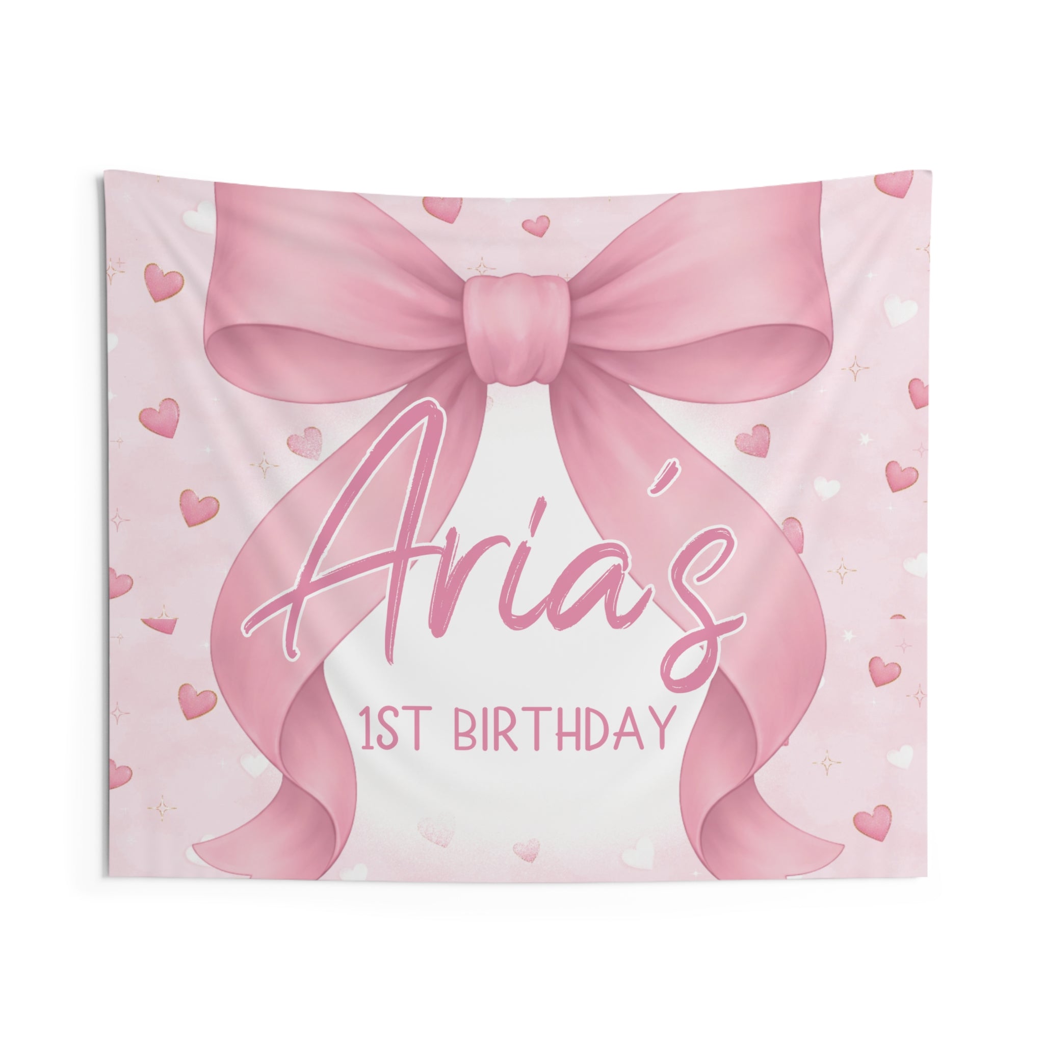 Personalized Pink Coquette Bow Birthday Banner Backdrop by Printify