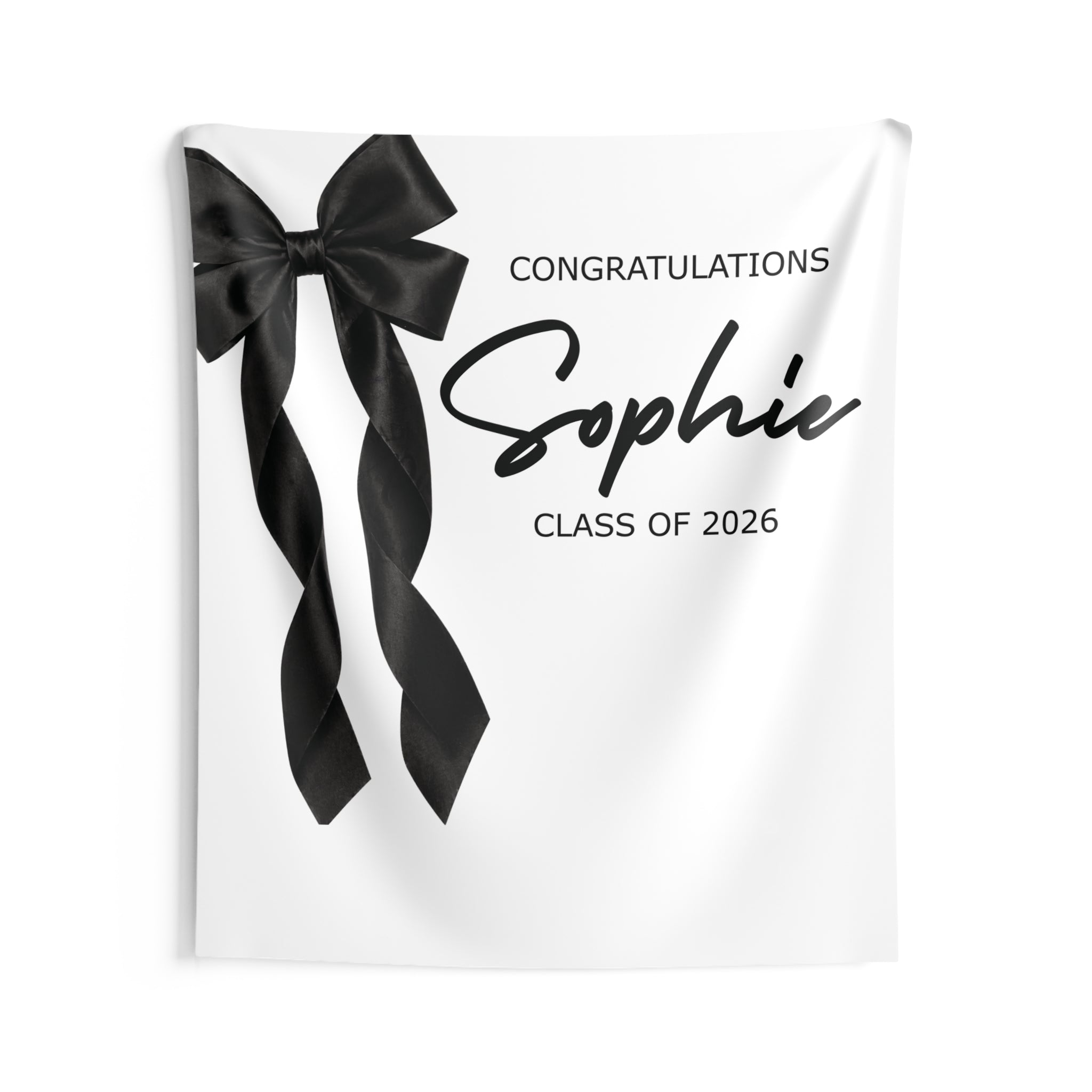 Coquette Bow Class of 2026 Indoor Wall Tapestry | Black & White Graduation Decor by Printify