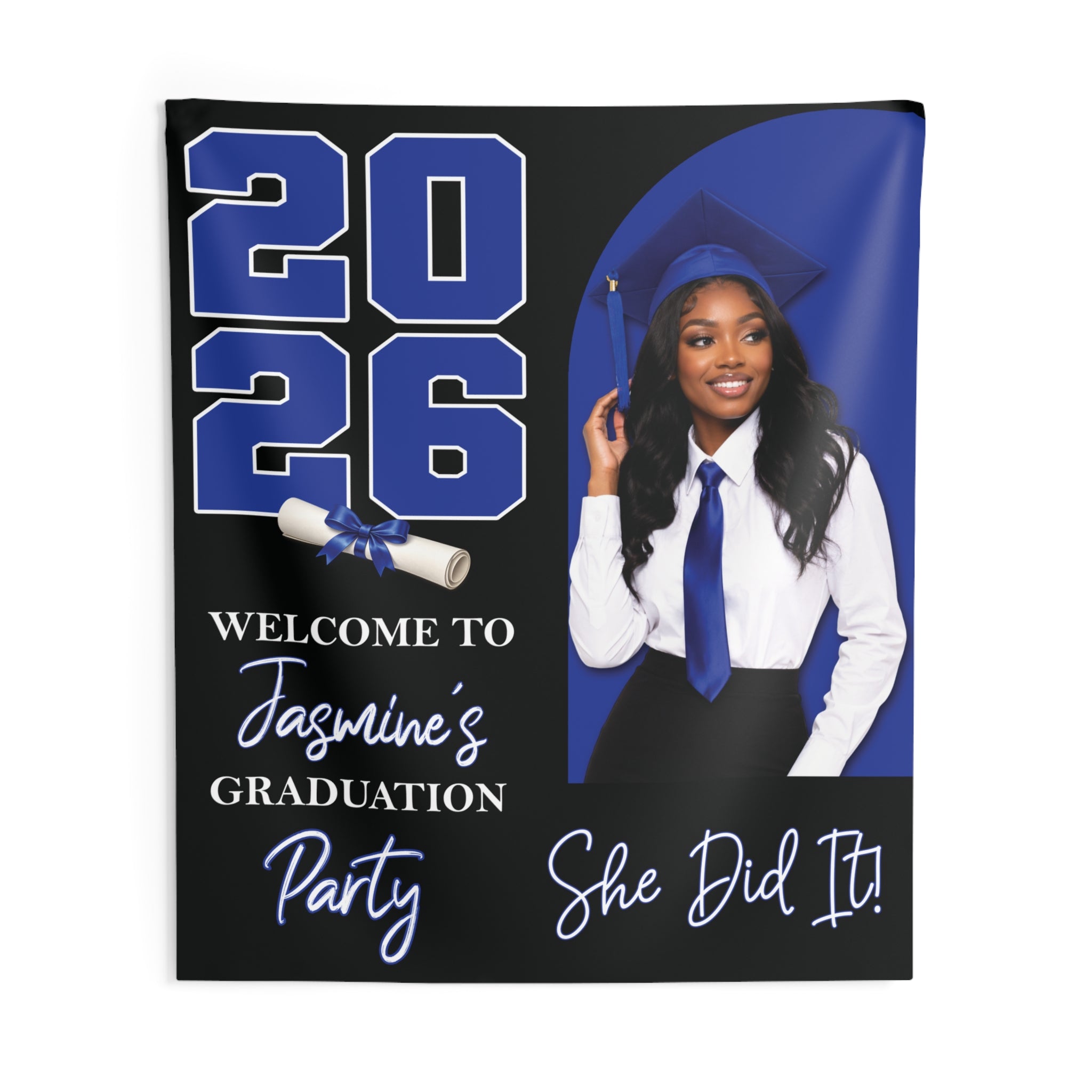 Graduation Party Banner Wall Tapestry With Photo by Printify