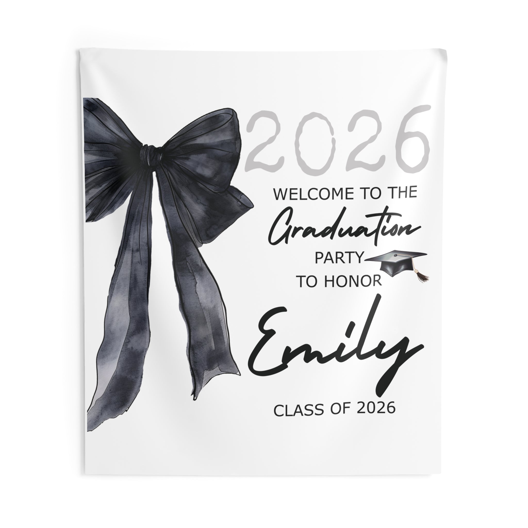 Watercolor Coquette Bow Class of 2026 Indoor Wall Tapestry | Graduation Decor by Printify