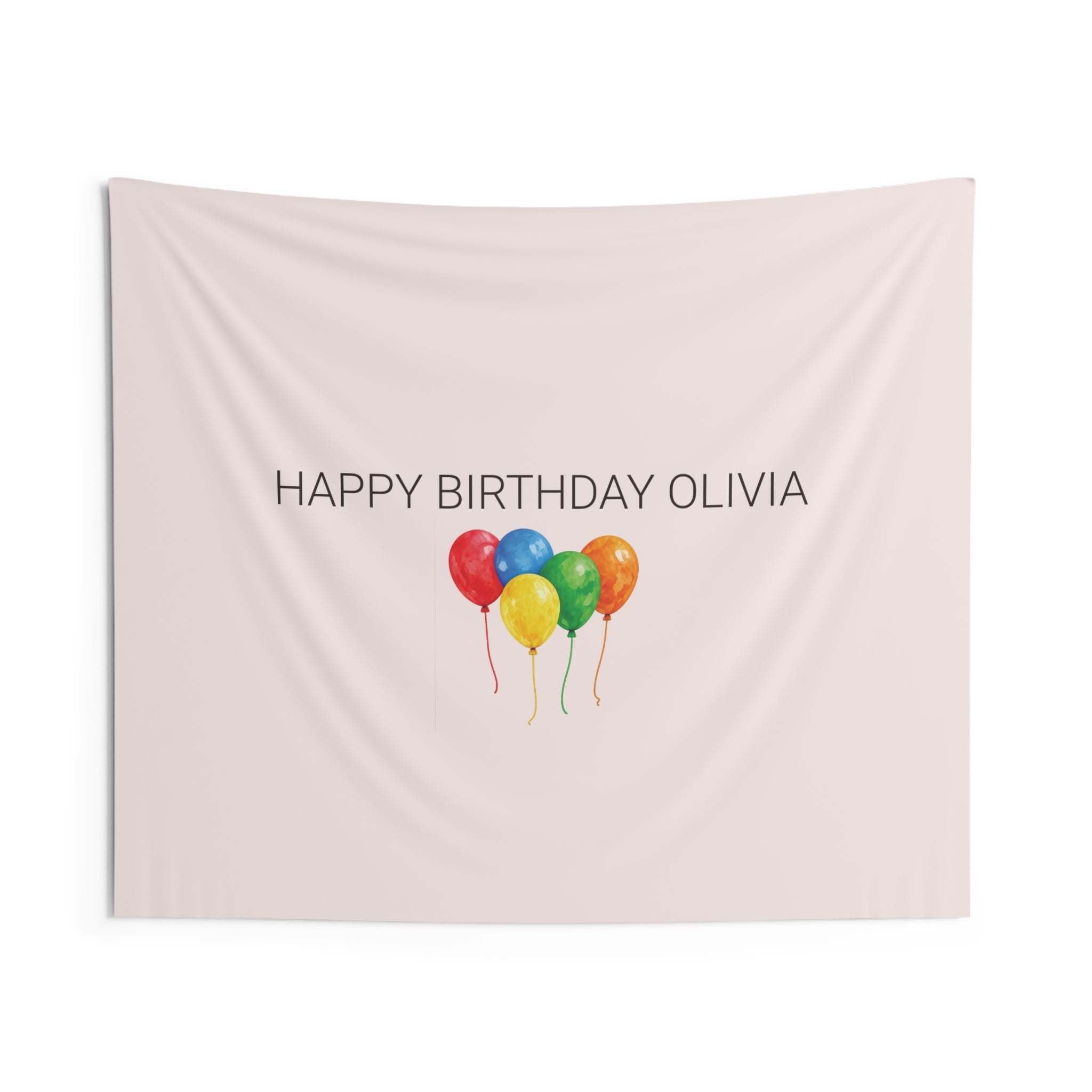 Personalized Rainbow Happy Birthday Banner Indoor Wall Tapestry | Balloons, Any Age by Printify