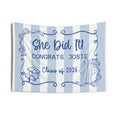 Graduation Wall Tapestry — 'She Did It' Striped Class of 2026 Backdrop for Girls by Printify