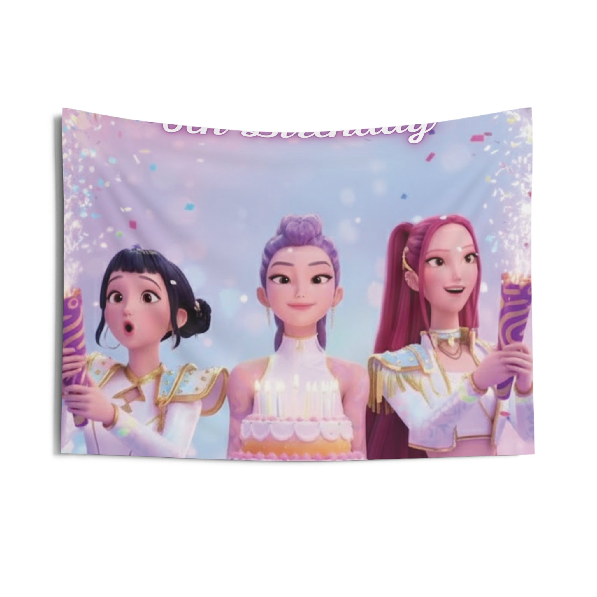 K-pop Demon Hunters Personalized Birthday Wall Tapestry — Girls' Birthday Party Banner by Printify