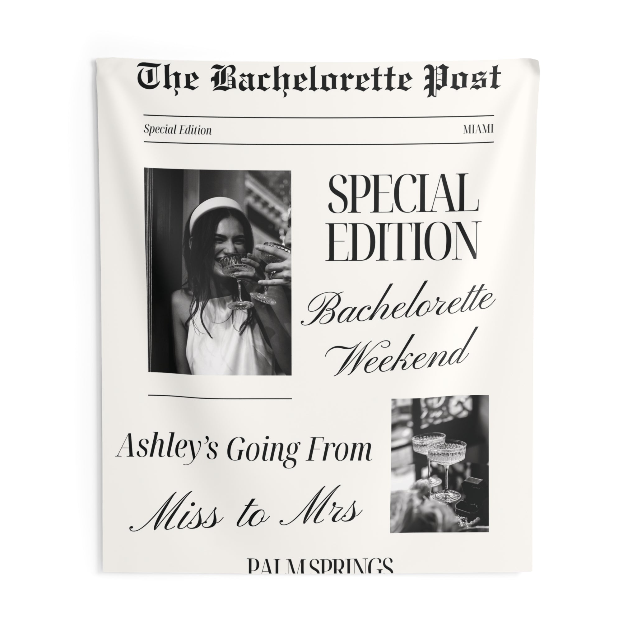 Custom Newspaper Bachelorette Party Banner Tapestry by Printify
