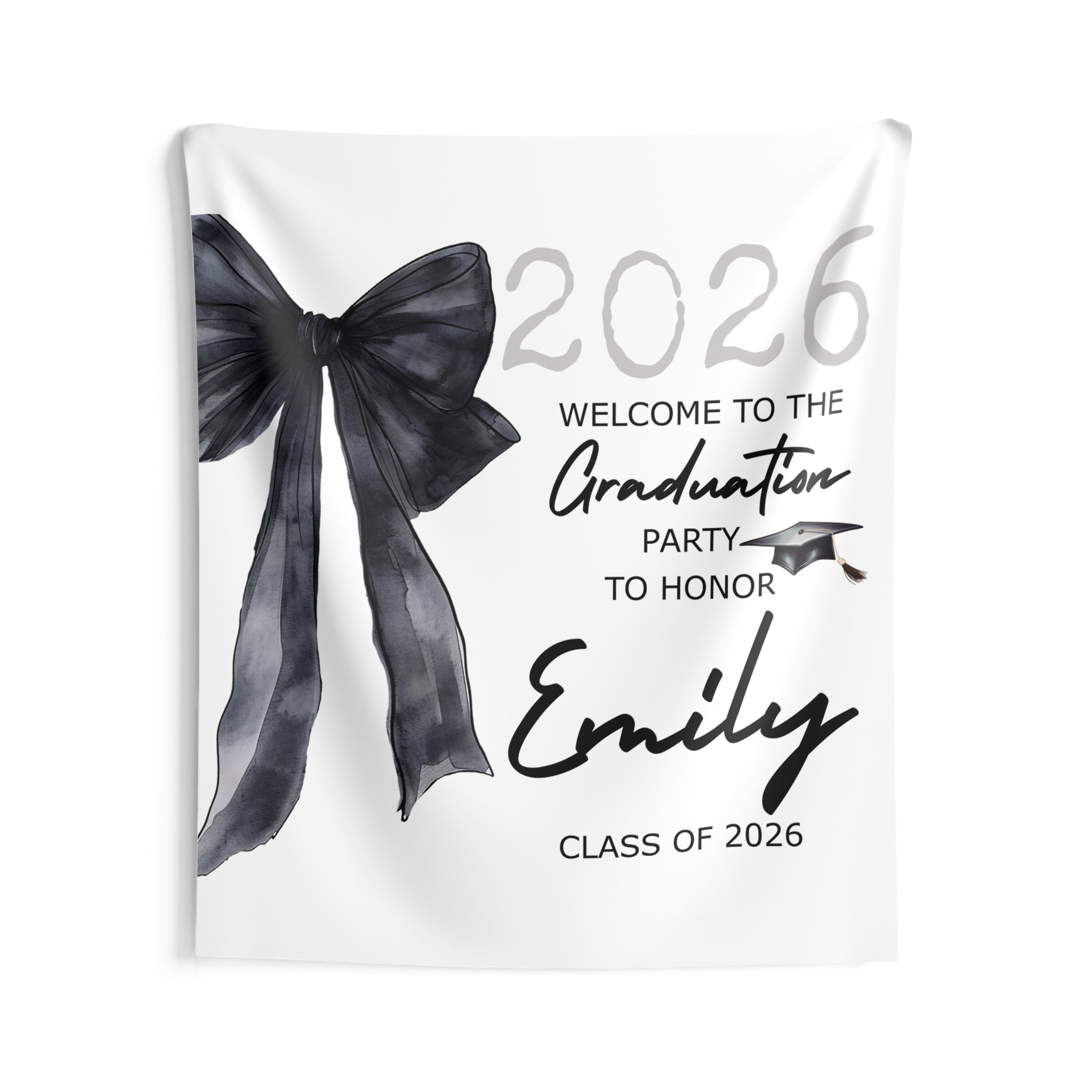 Watercolor Coquette Bow Class of 2026 Indoor Wall Tapestry | Graduation Decor by Printify