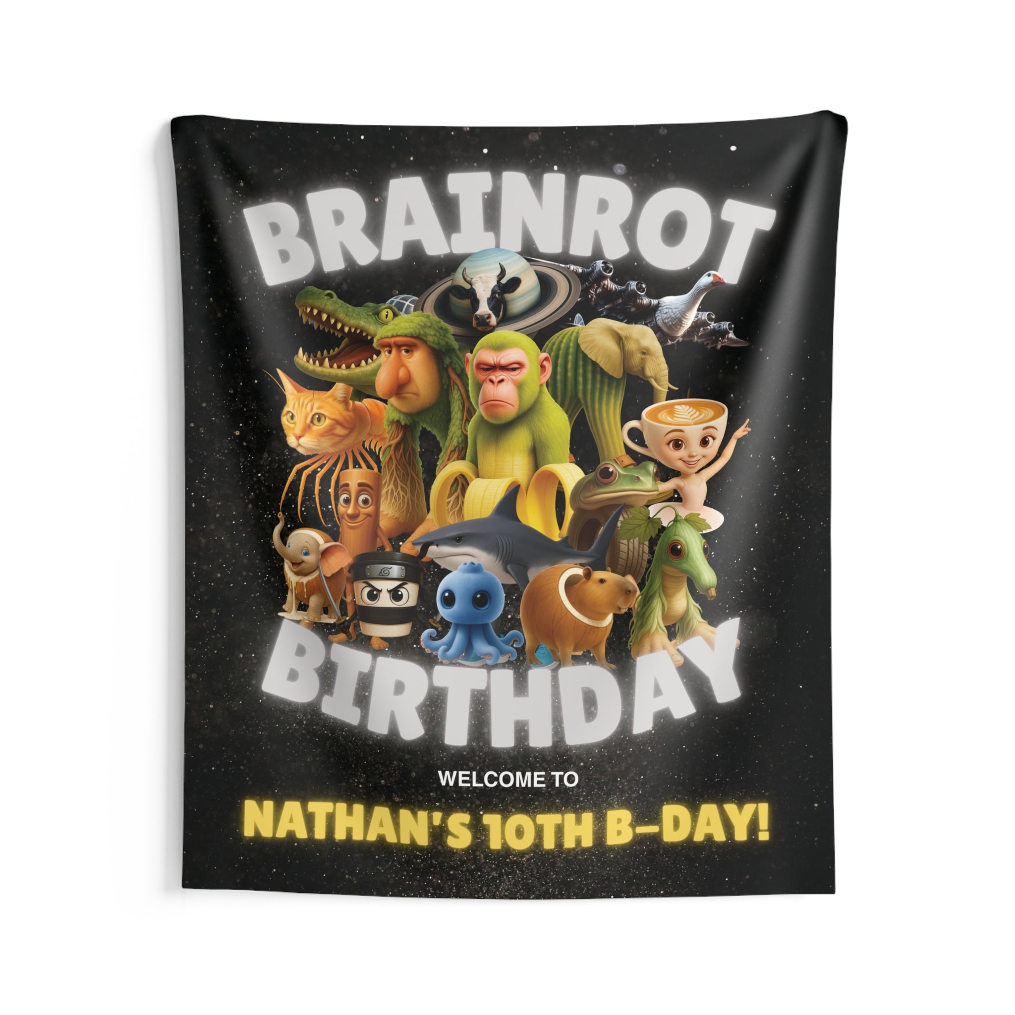 Personalized 'Brainrot' Birthday Wall Tapestry — Custom Boys' Birthday Banner & Party Decor by Printify