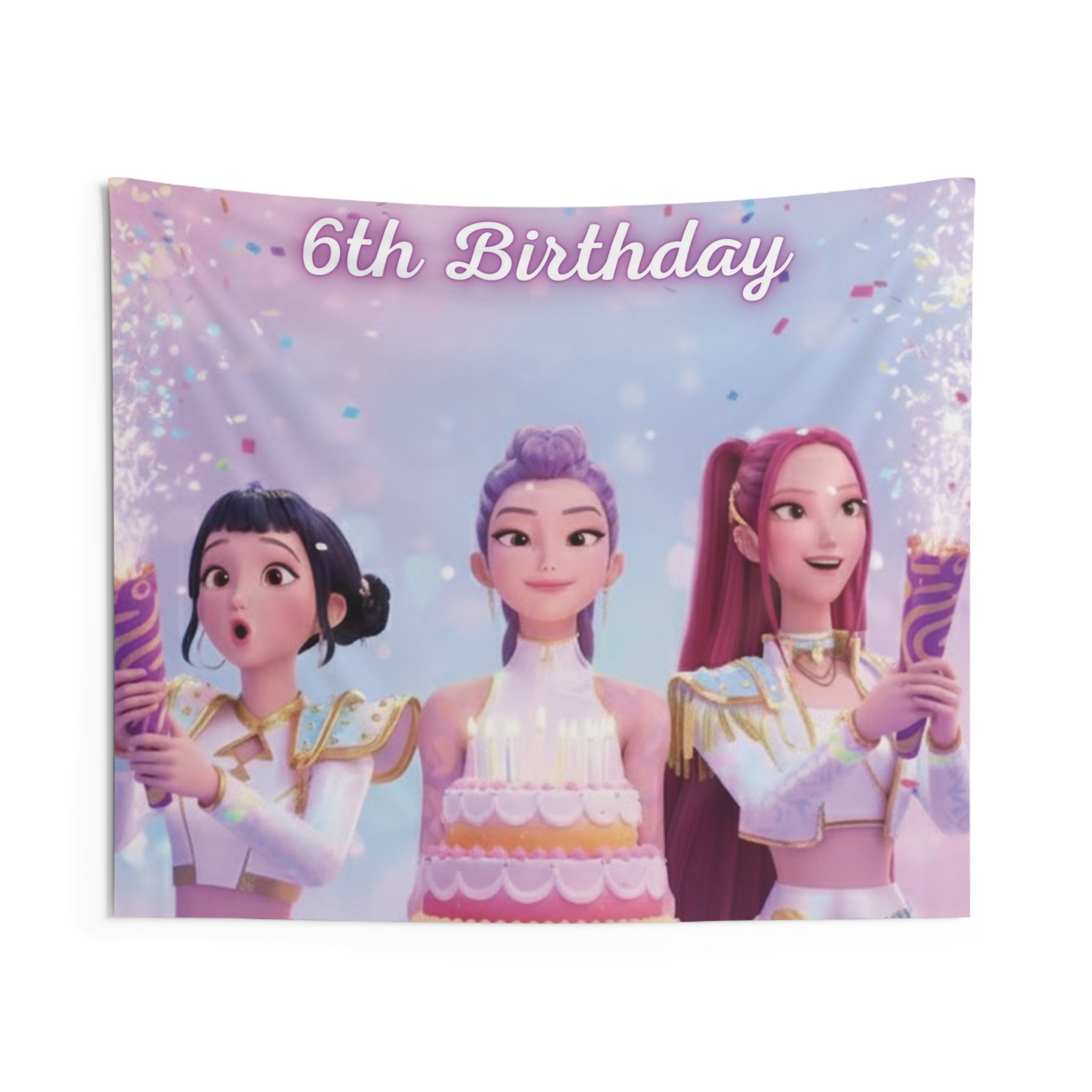 K-pop Demon Hunters Personalized Birthday Wall Tapestry — Girls' Birthday Party Banner by Printify