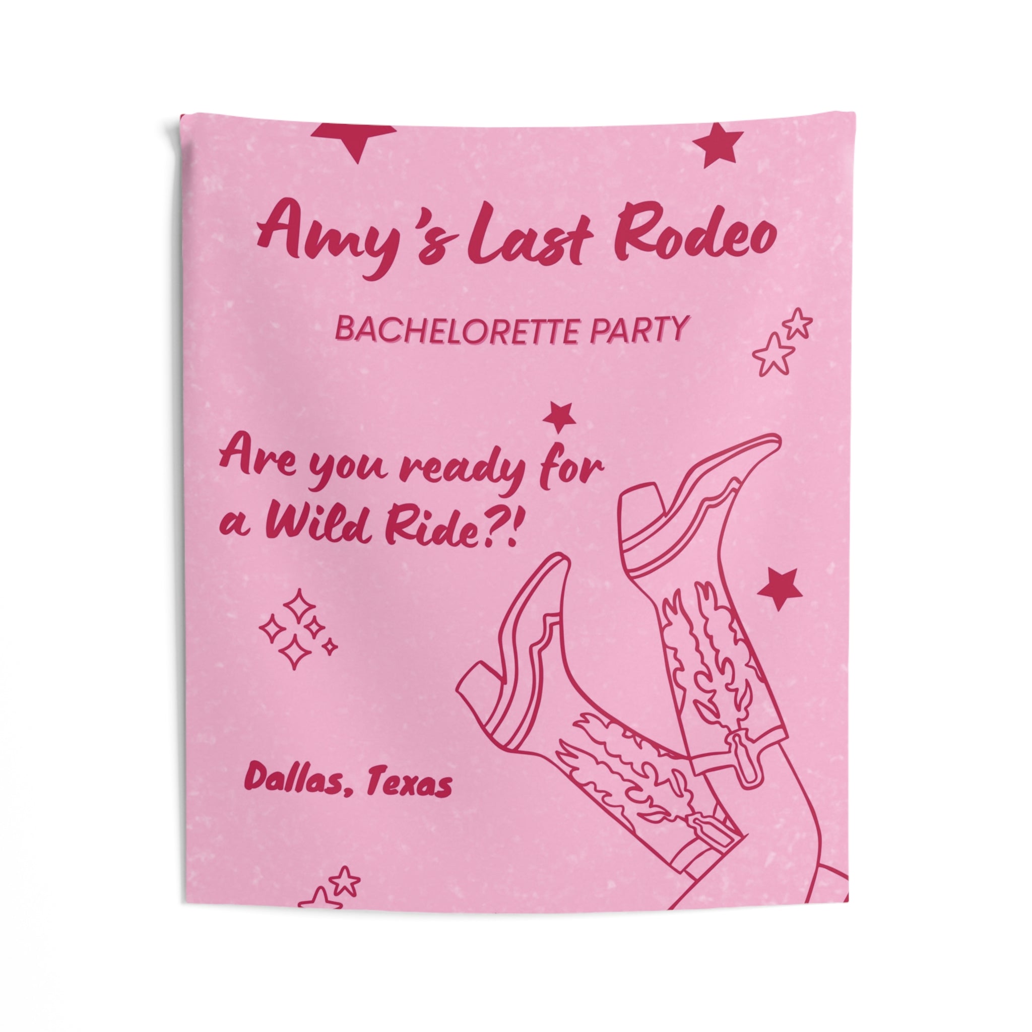Last Rodeo Bachelorette Party Indoor Wall Tapestry — Pink & Red Bridal Banner by Printify