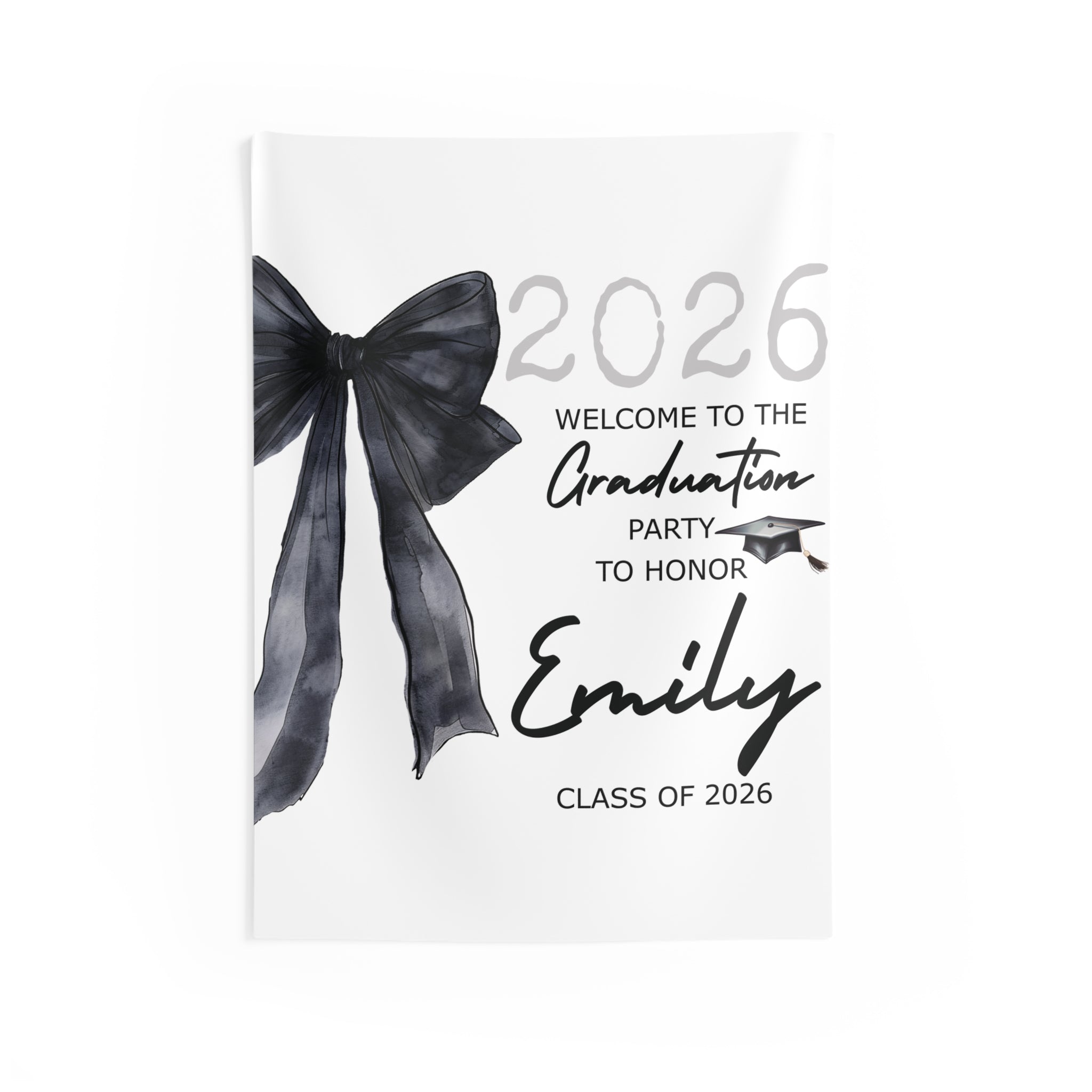 Watercolor Coquette Bow Class of 2026 Indoor Wall Tapestry | Graduation Decor by Printify