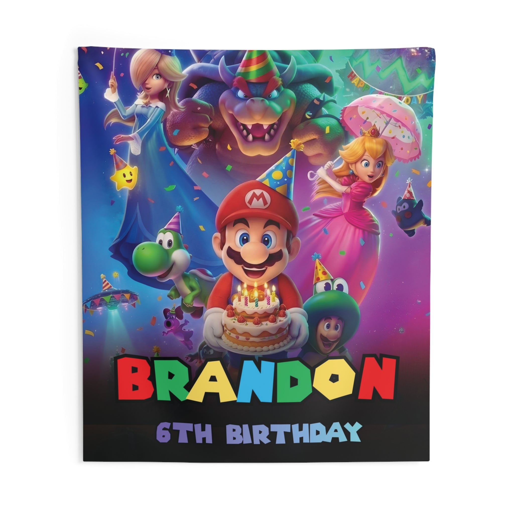 Mario Gamer Kids Birthday Party Personalized Banner Backdrop by Printify