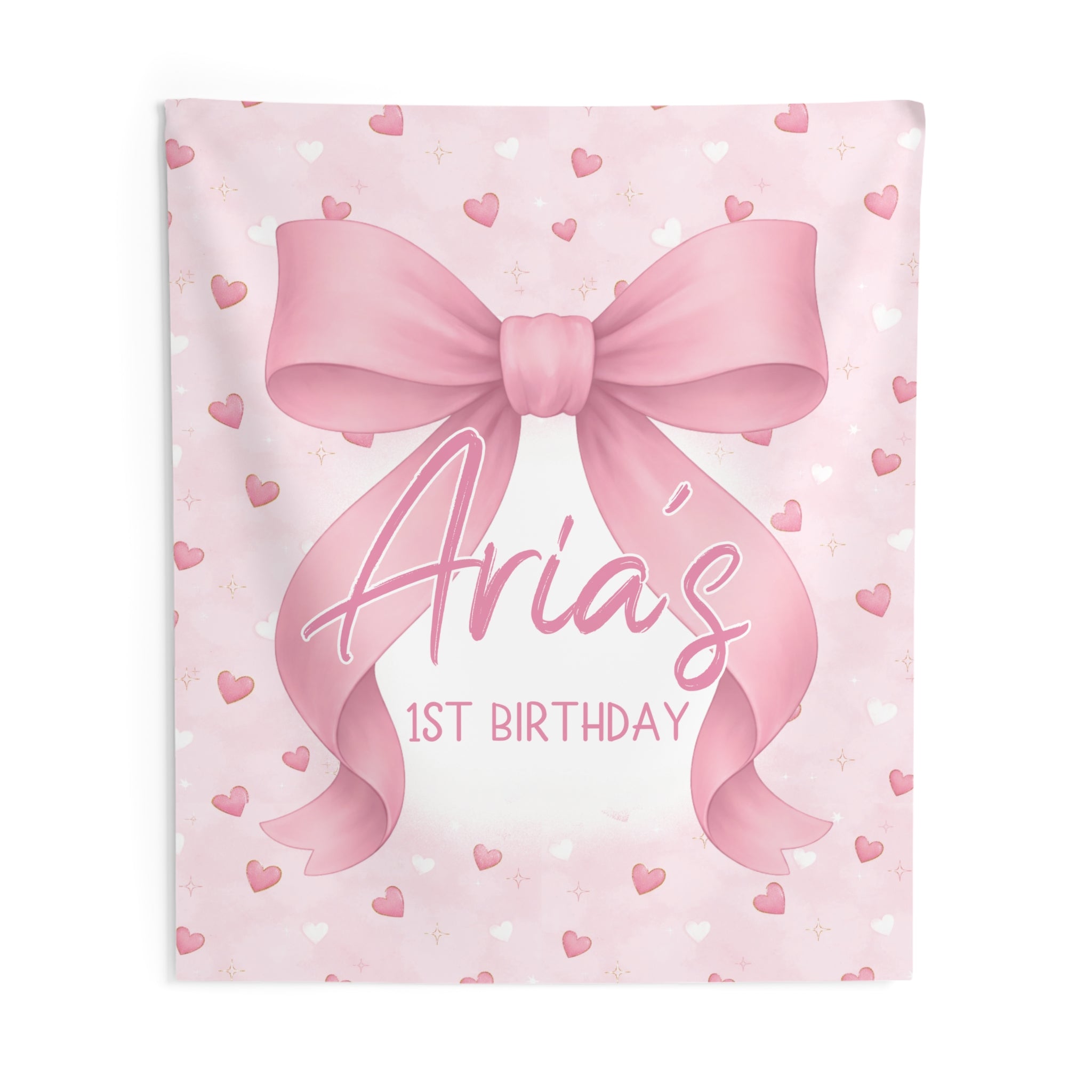 Personalized Pink Coquette Bow Birthday Banner Backdrop by Printify