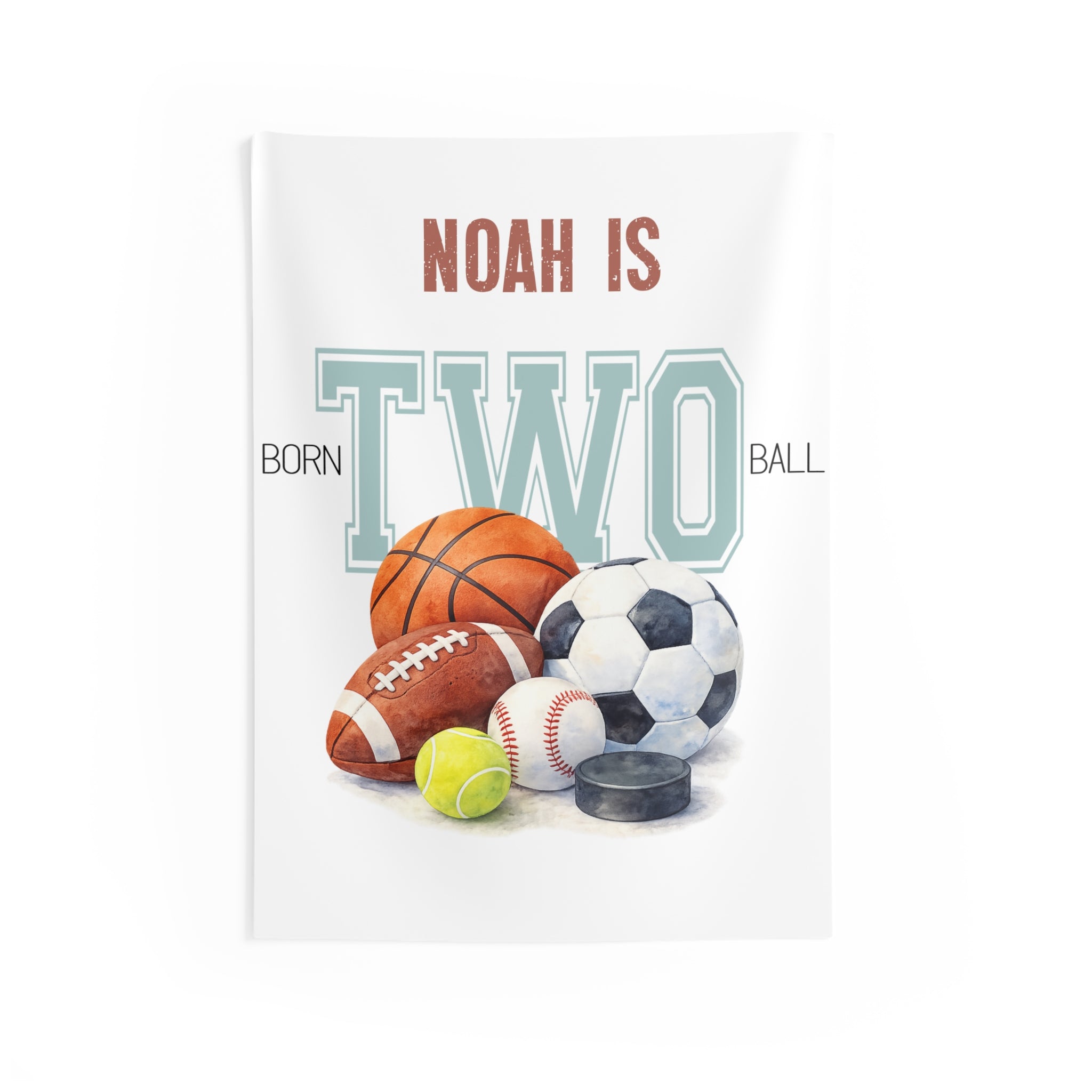 Born Two Ball 2nd Birthday Banner — Boys' Party Wall Tapestry by Printify