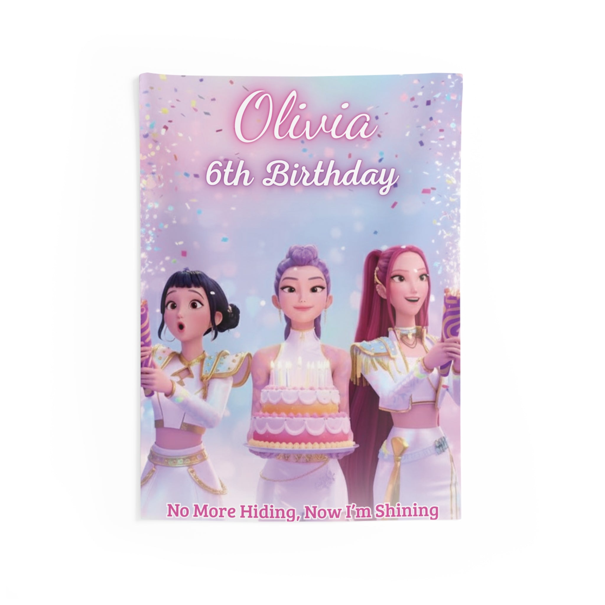 K-pop Demon Hunters Personalized Birthday Wall Tapestry — Girls' Birthday Party Banner by Printify