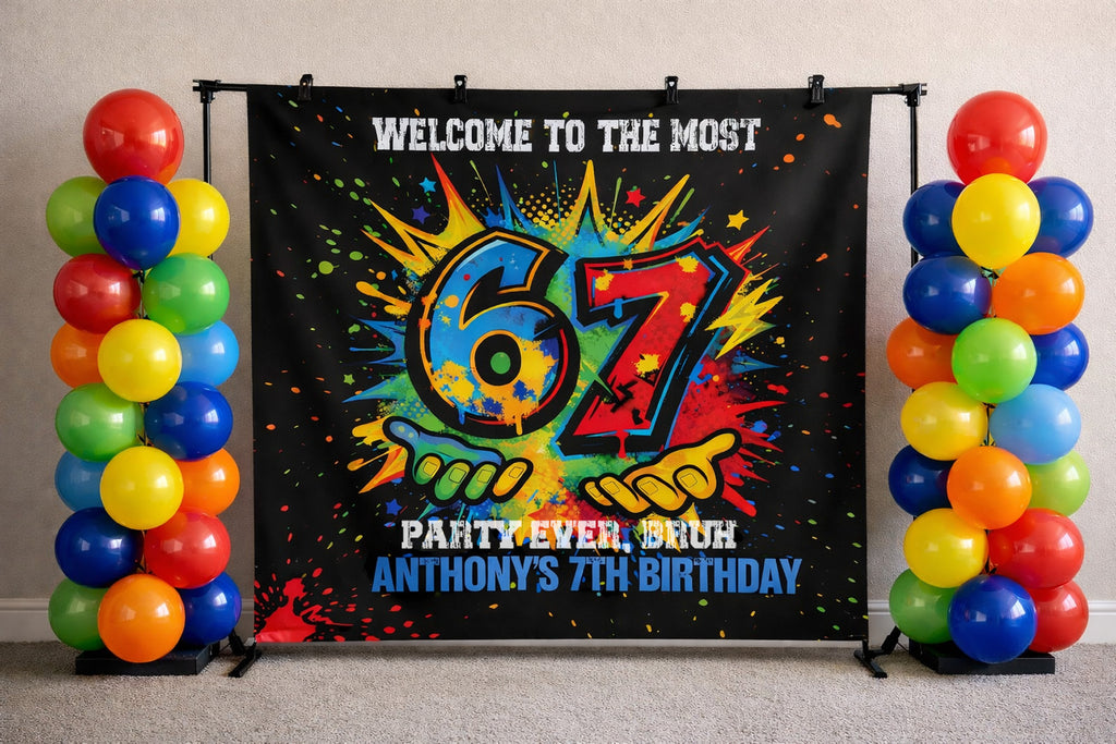 The Most 67 Birthday Party Banner - Personalized With Any Age by Printify