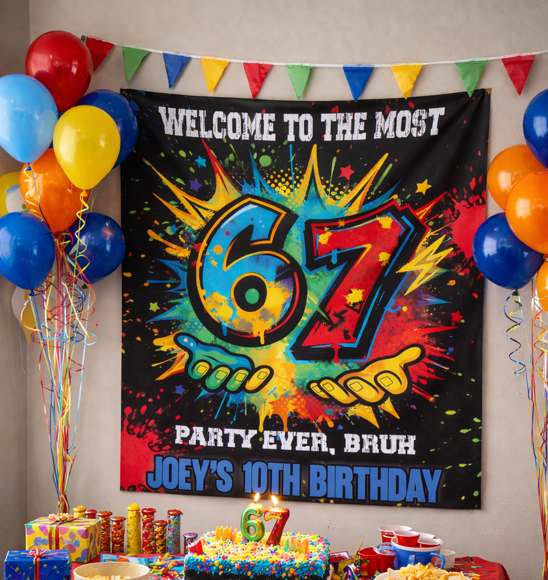 The Most 67 Birthday Party Banner - Personalized With Any Age by Printify