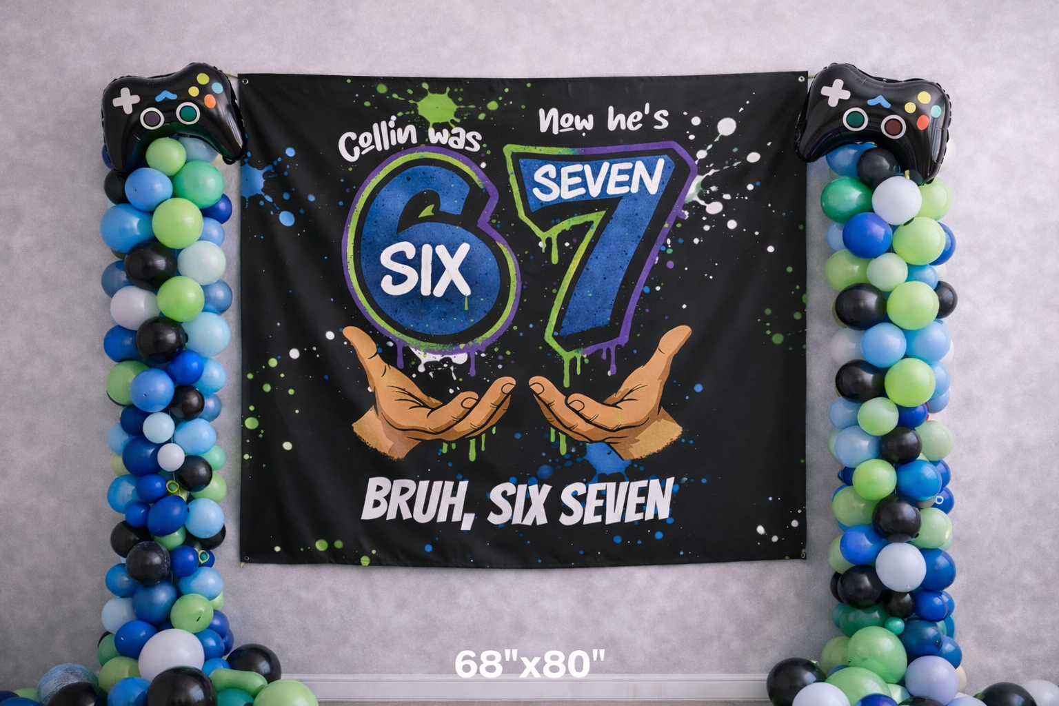 6 7 "I Was Six Now I'm Seven" Personalized Backdrop Banner by Printify