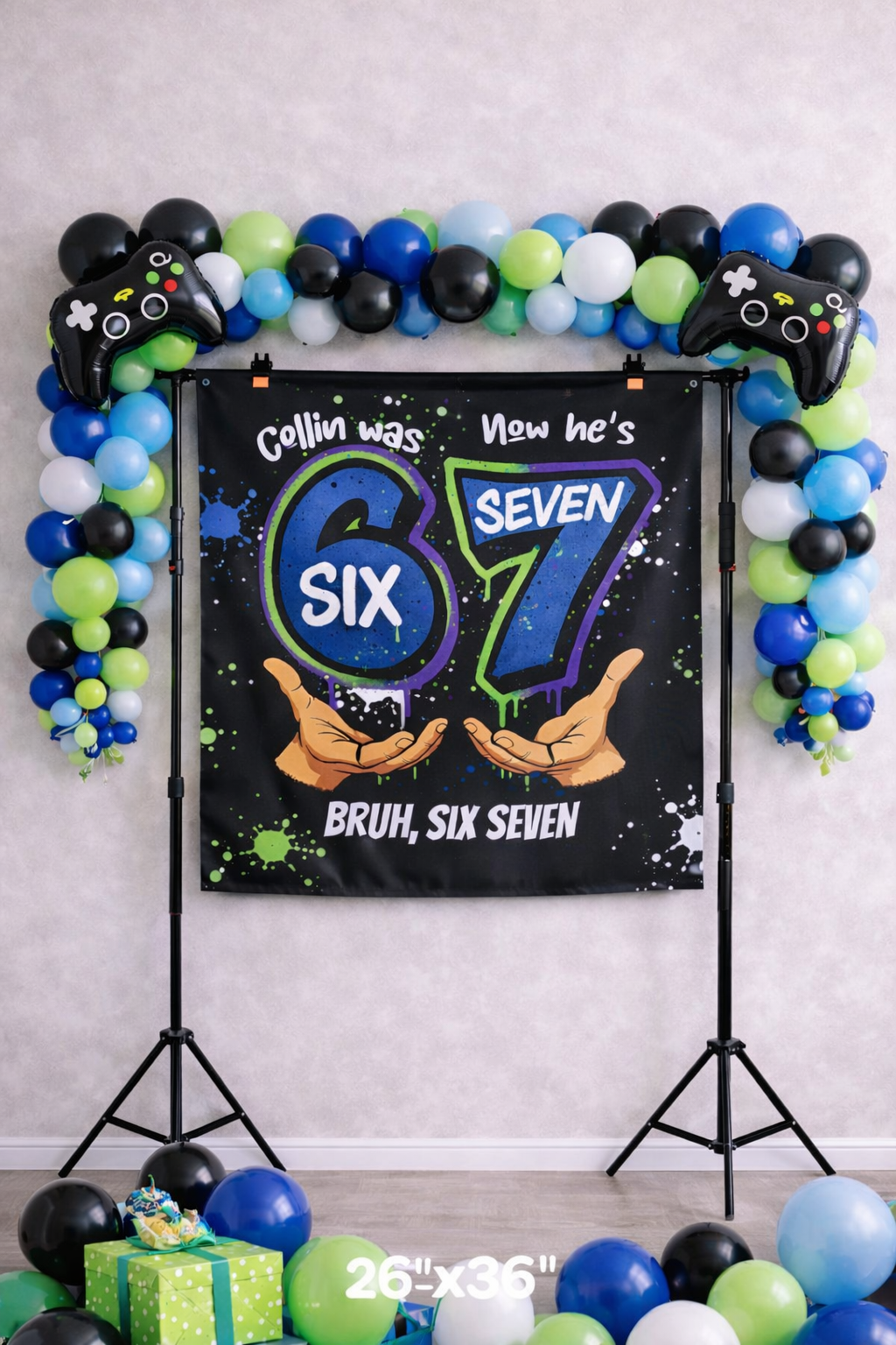 6 7 "I Was Six Now I'm Seven" Personalized Backdrop Banner by Printify
