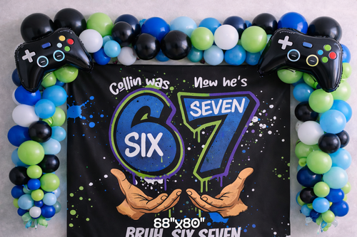 6 7 "I Was Six Now I'm Seven" Personalized Backdrop Banner by Printify