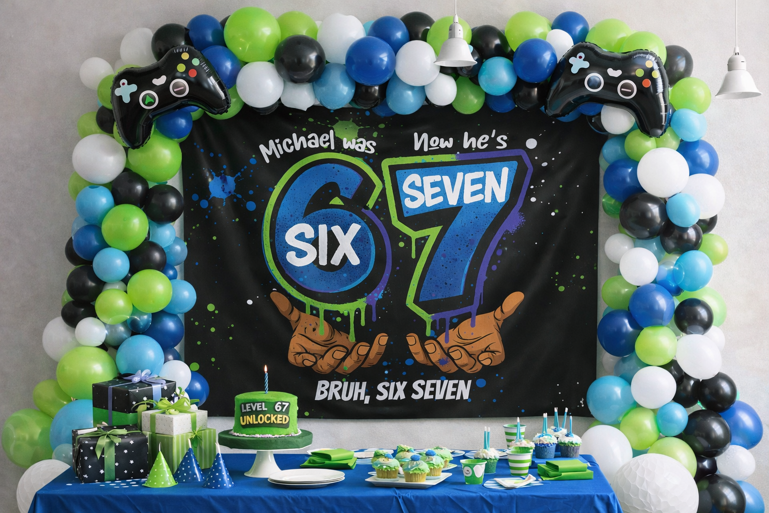 6 7 "I Was Six Now I'm Seven" Personalized Backdrop Banner by Printify