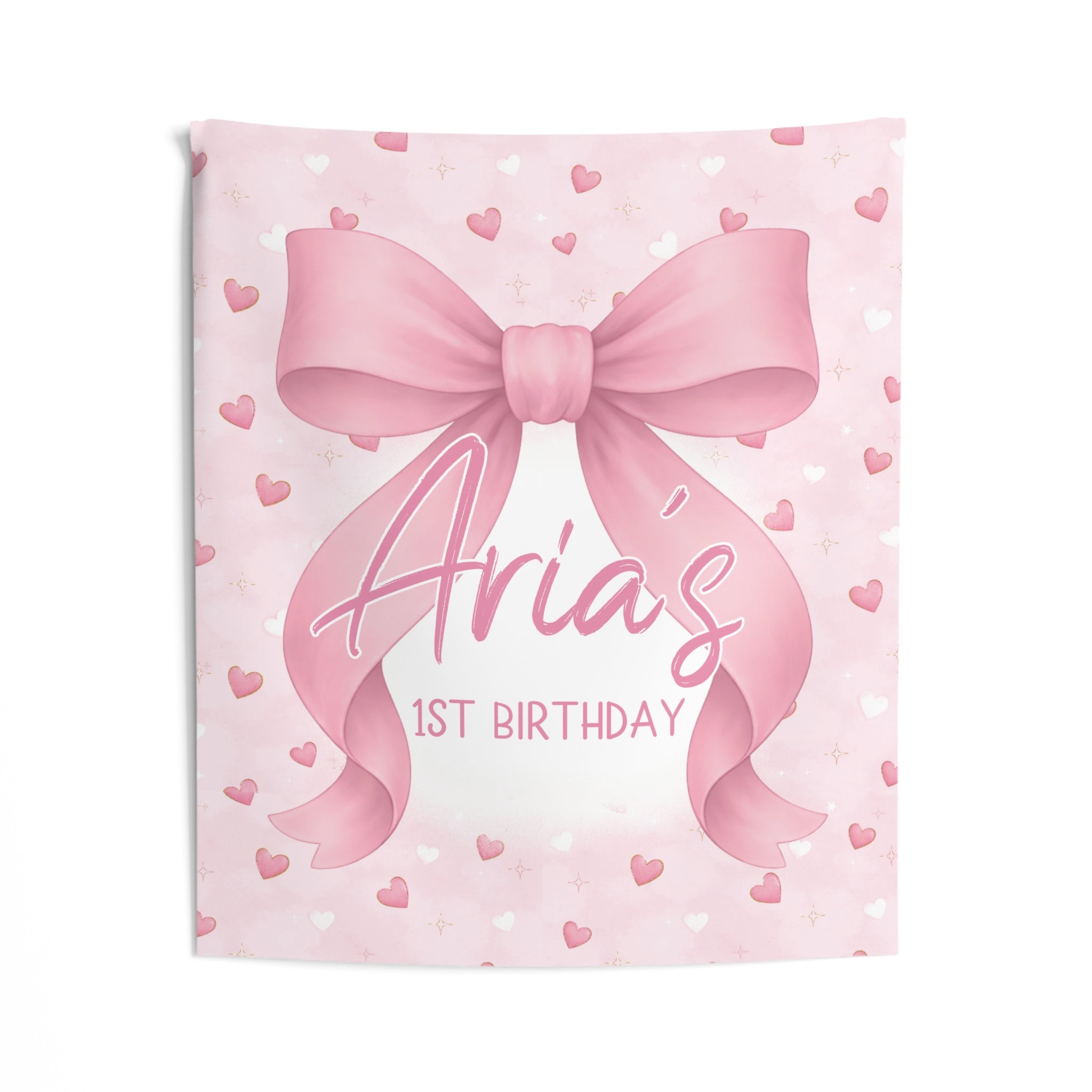 Personalized Pink Coquette Bow Birthday Banner Backdrop by Printify
