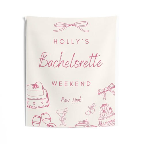 Coquette Bow Bachelorette Party Banner — Personalized Wall Tapestry by Printify