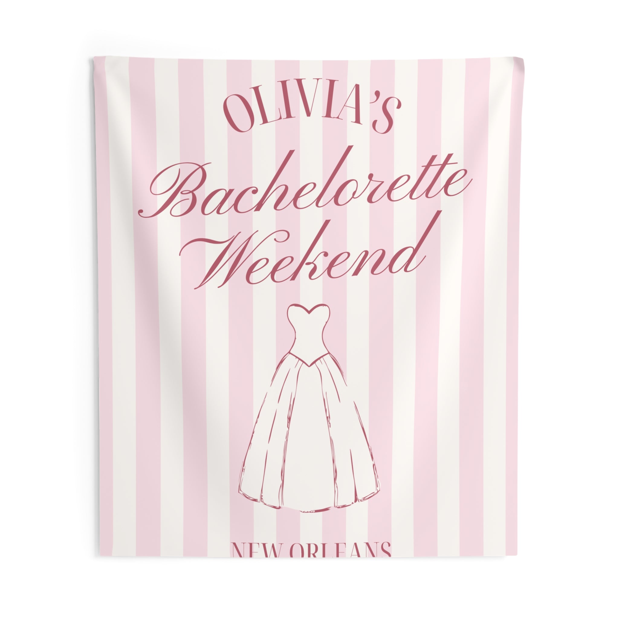 Personalized Pink & White Striped Bachelorette Party Banner - Indoor Wall Tapestry by Printify