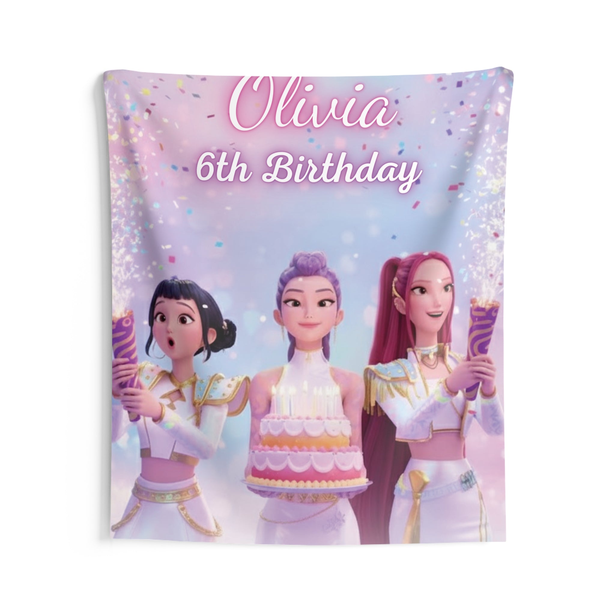 K-pop Demon Hunters Personalized Birthday Wall Tapestry — Girls' Birthday Party Banner by Printify