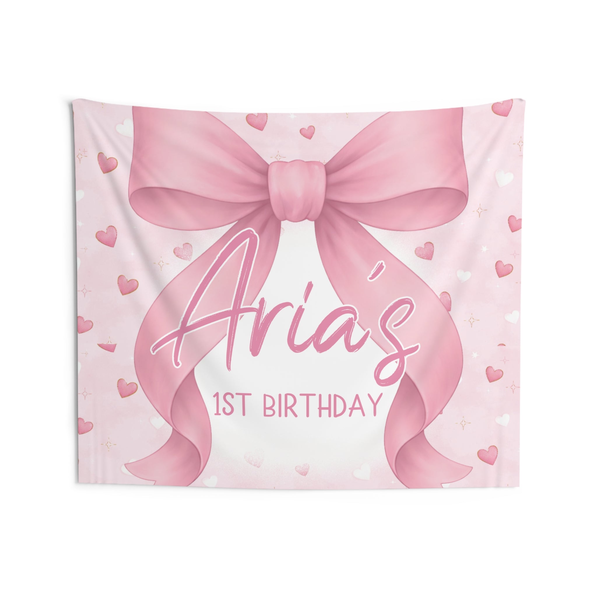 Personalized Pink Coquette Bow Birthday Banner Backdrop by Printify