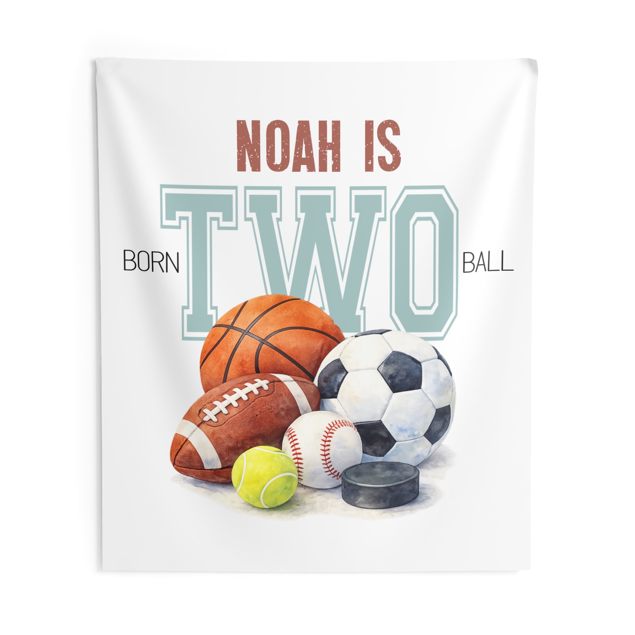 Born Two Ball 2nd Birthday Banner — Boys' Party Wall Tapestry by Printify