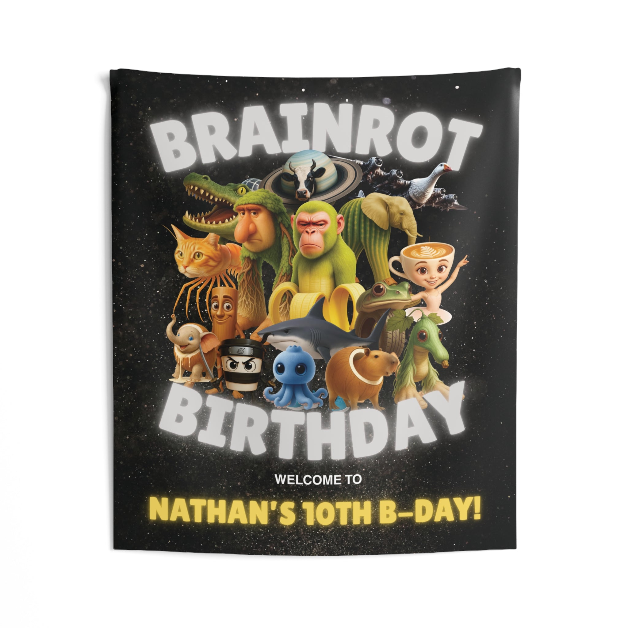 Personalized 'Brainrot' Birthday Wall Tapestry — Custom Boys' Birthday Banner & Party Decor by Printify