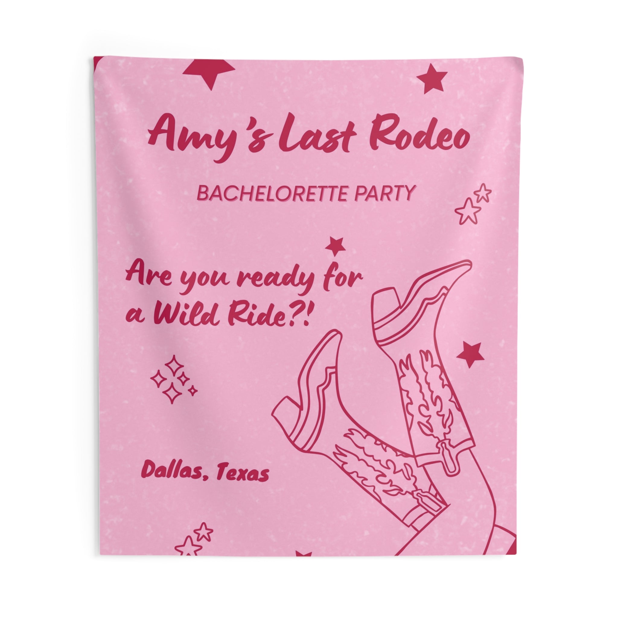 Last Rodeo Bachelorette Party Indoor Wall Tapestry — Pink & Red Bridal Banner by Printify
