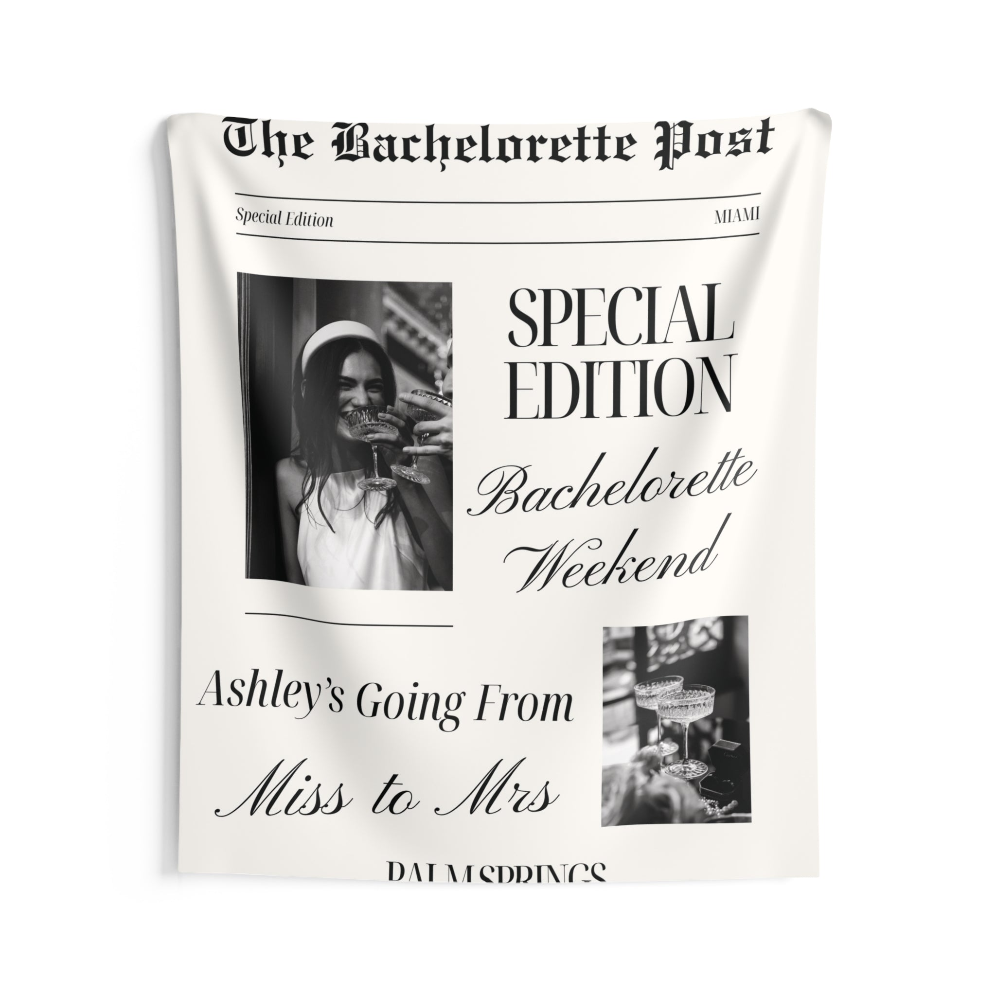 Custom Newspaper Bachelorette Party Banner Tapestry by Printify
