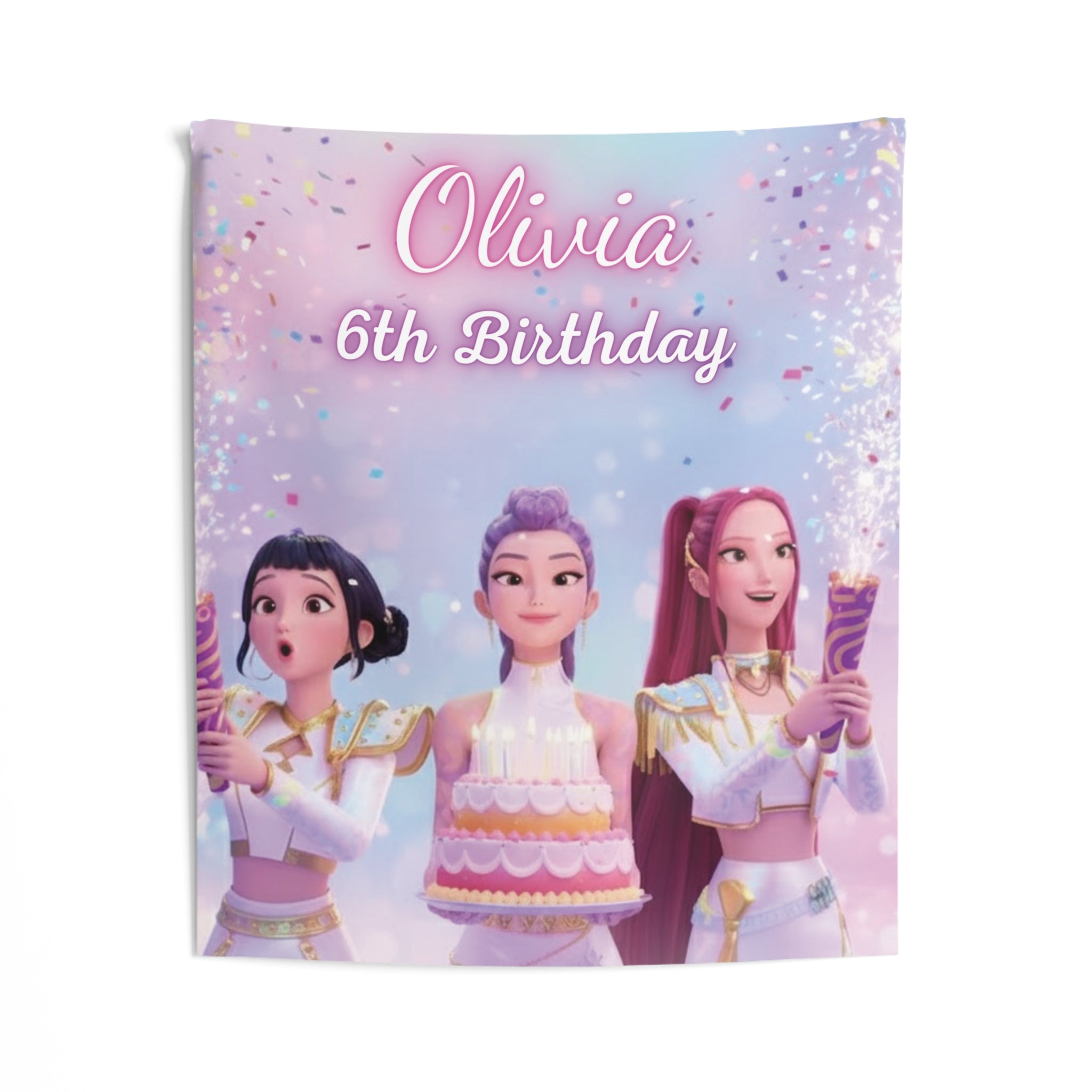 K-pop Demon Hunters Personalized Birthday Wall Tapestry — Girls' Birthday Party Banner by Printify