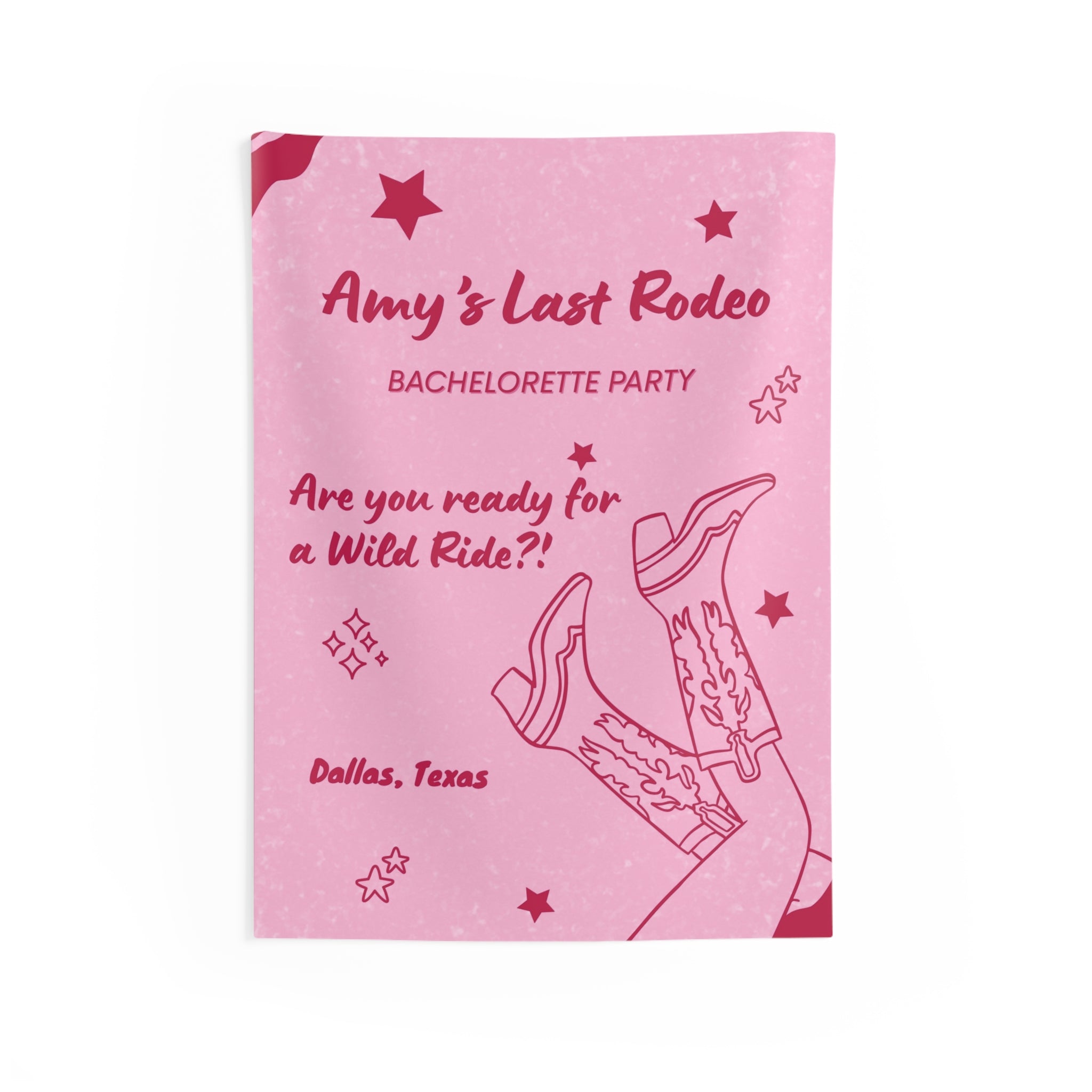Last Rodeo Bachelorette Party Indoor Wall Tapestry — Pink & Red Bridal Banner by Printify