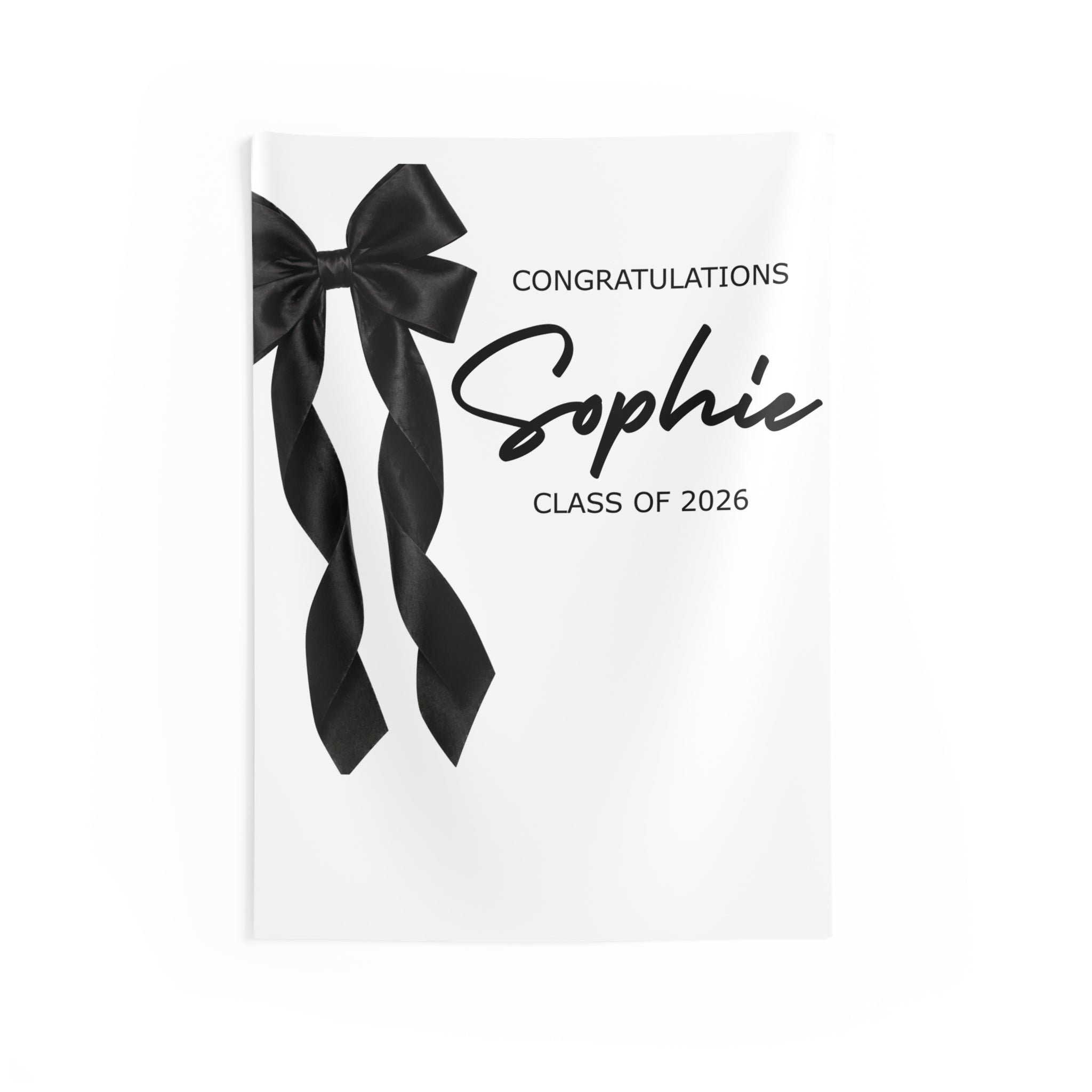 Coquette Bow Class of 2026 Indoor Wall Tapestry | Black & White Graduation Decor by Printify