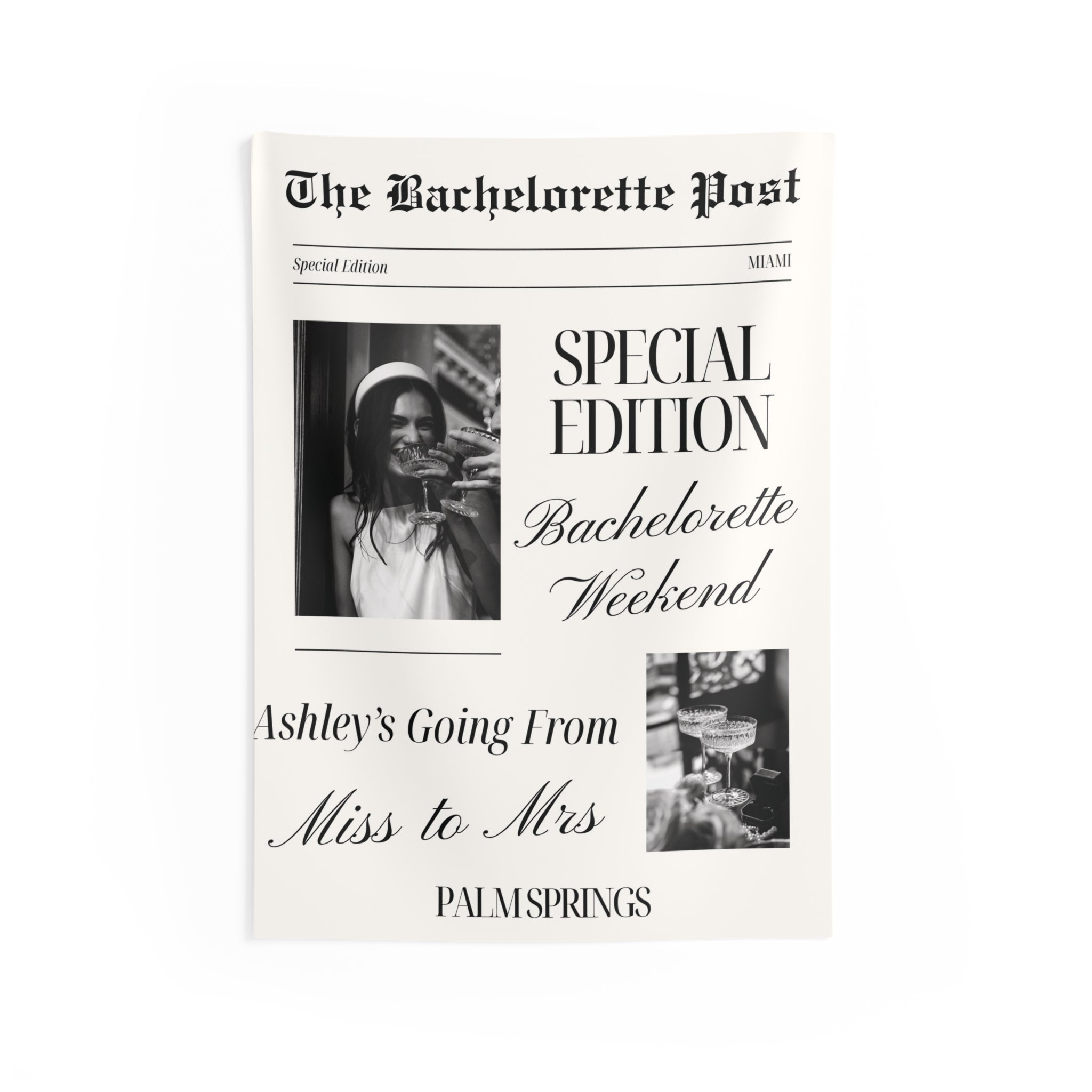Custom Newspaper Bachelorette Party Banner Tapestry by Printify