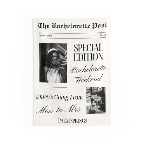 Custom Newspaper Bachelorette Party Banner Tapestry by Printify