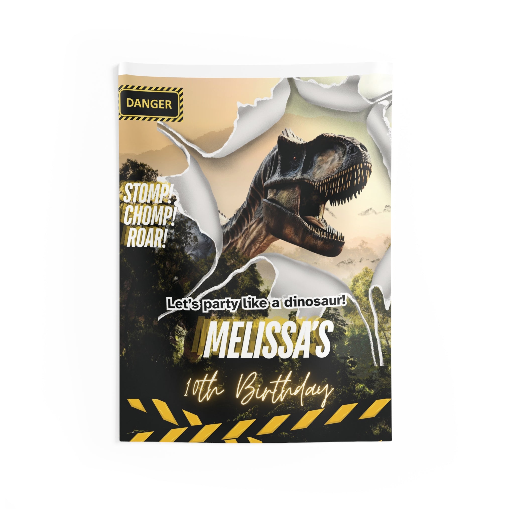 Personalized T-Rex Birthday Party Backdrop Banner - Any Age by Printify