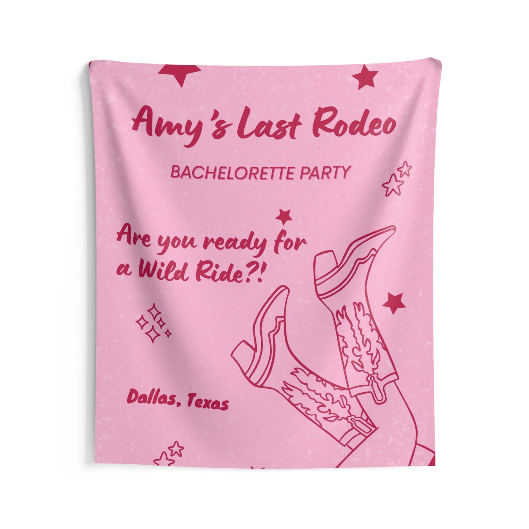 Last Rodeo Bachelorette Party Indoor Wall Tapestry — Pink & Red Bridal Banner by Printify