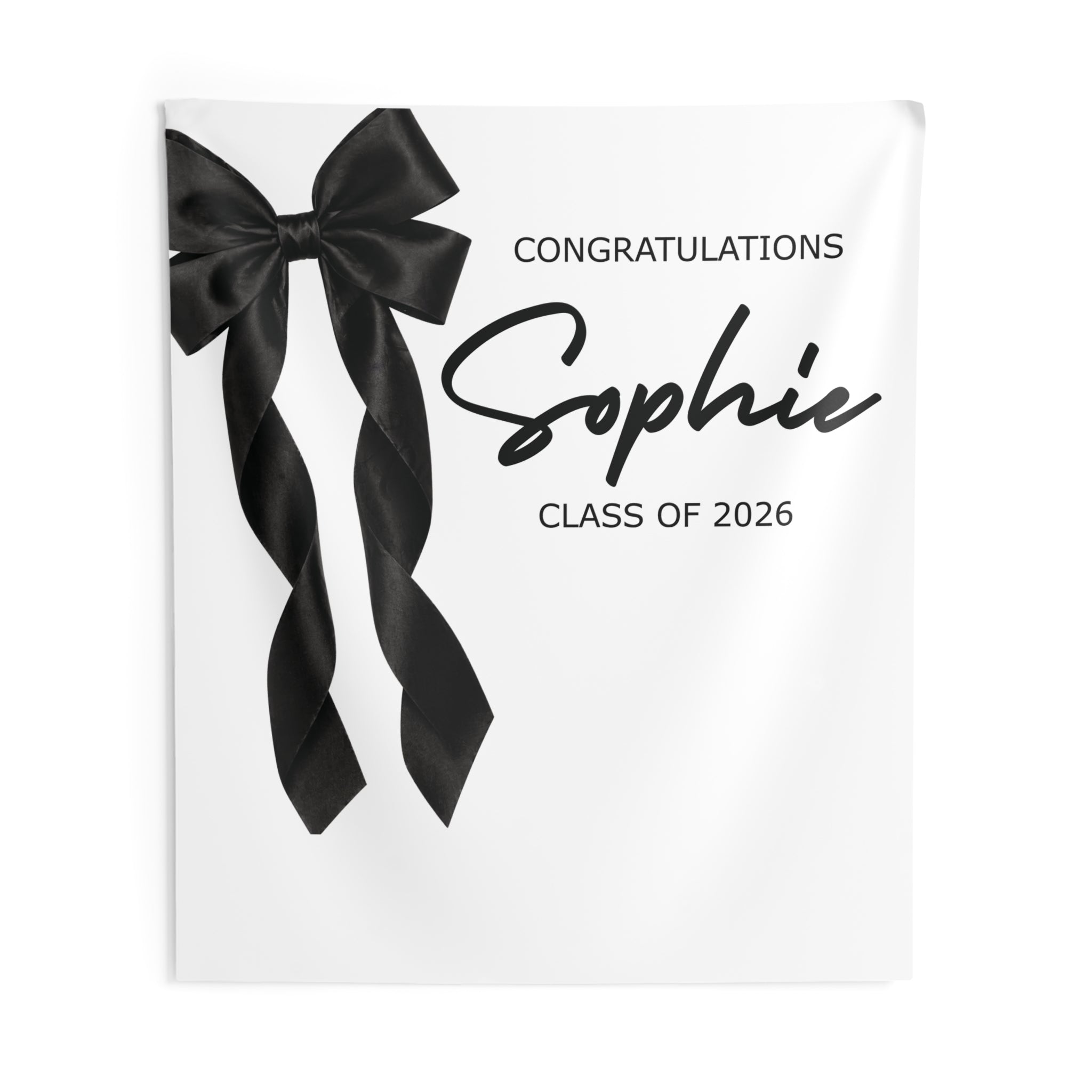 Coquette Bow Class of 2026 Indoor Wall Tapestry | Black & White Graduation Decor by Printify