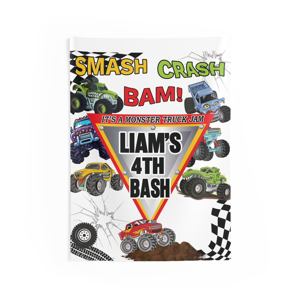 Monster Truck Jam Personalized Birthday Party Banner Indoor Wall Tapestry by Printify