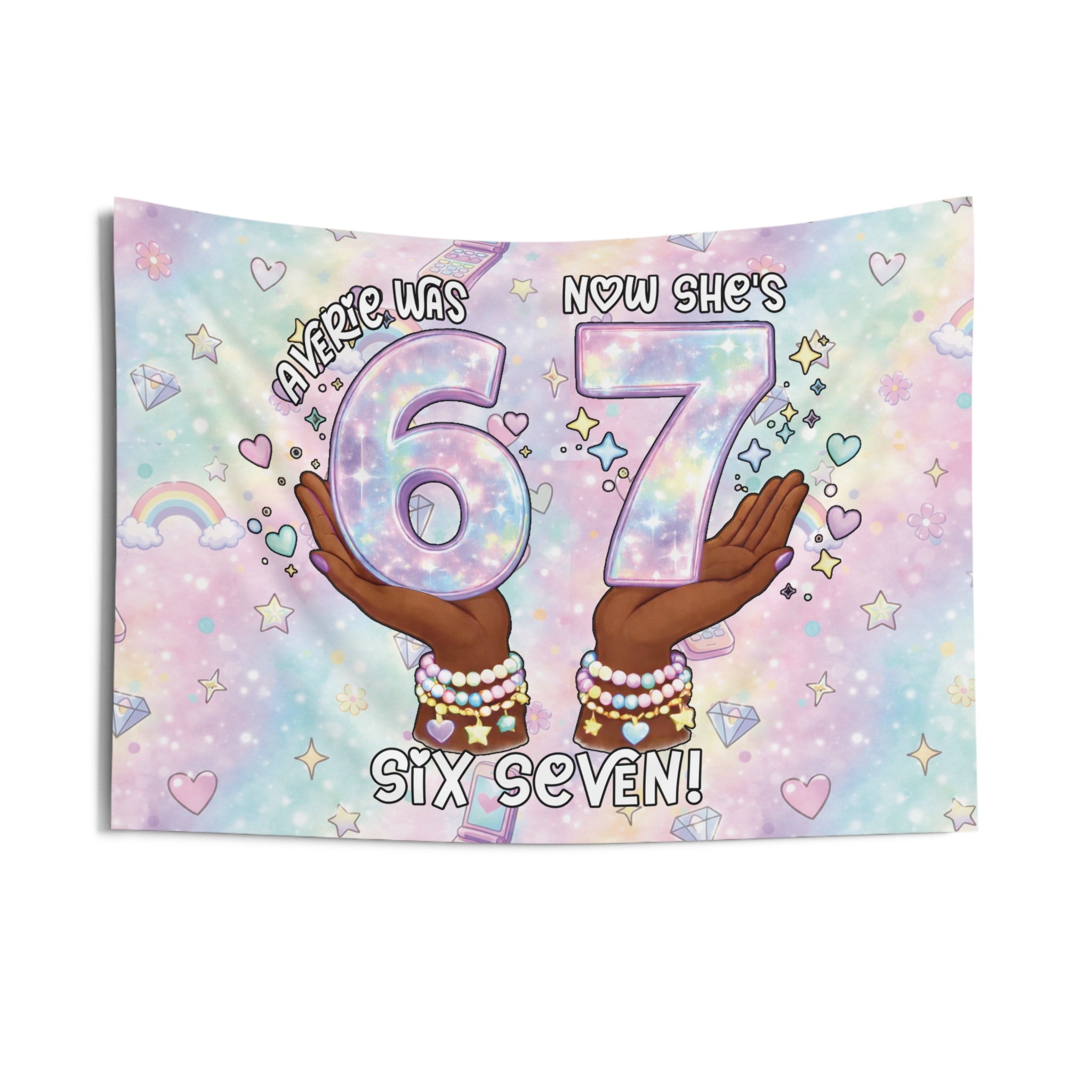 Averie 67 White Hands Girls Party Backdrop Tapestry | Custom Birthday Banner for Girls by Printify