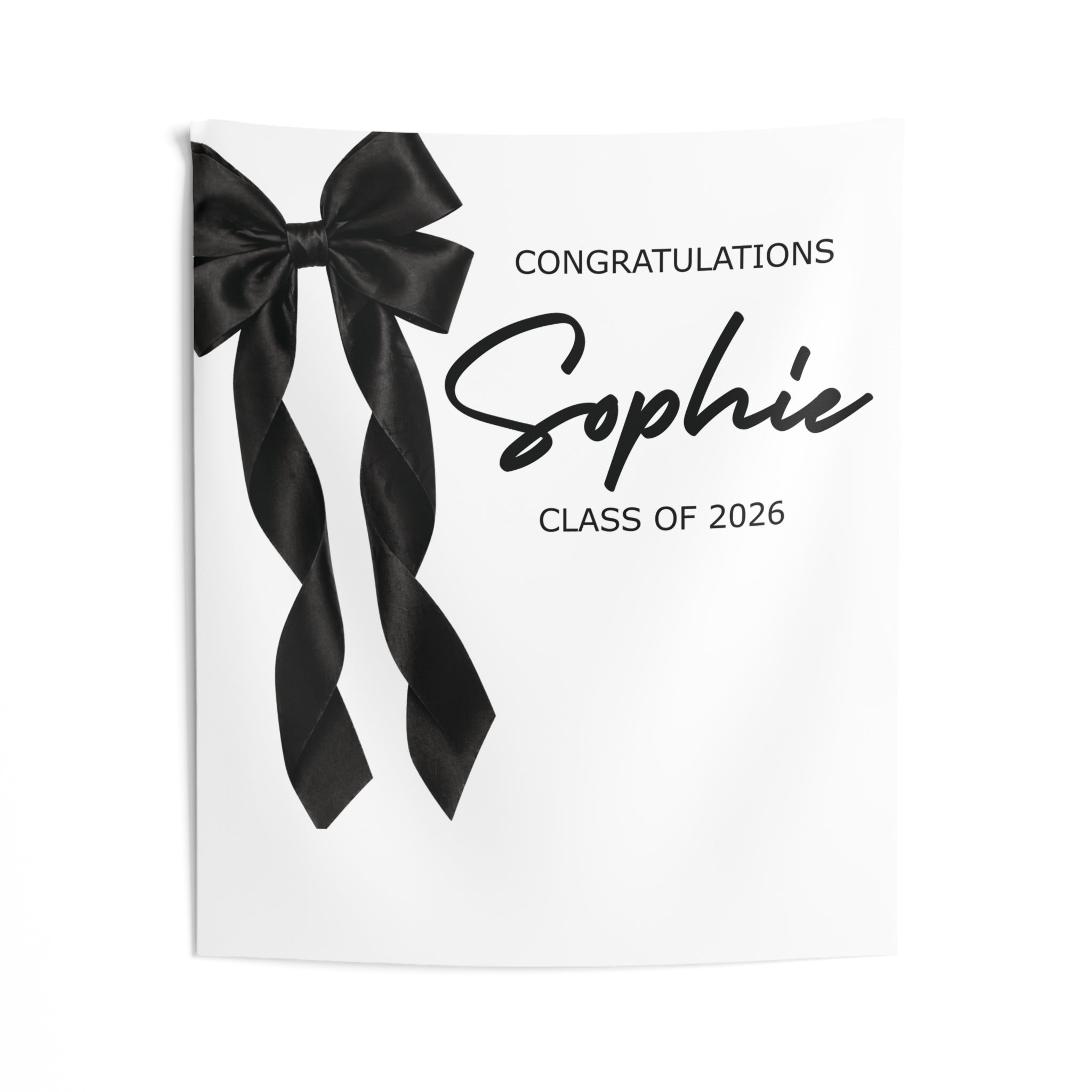 Coquette Bow Class of 2026 Indoor Wall Tapestry | Black & White Graduation Decor by Printify