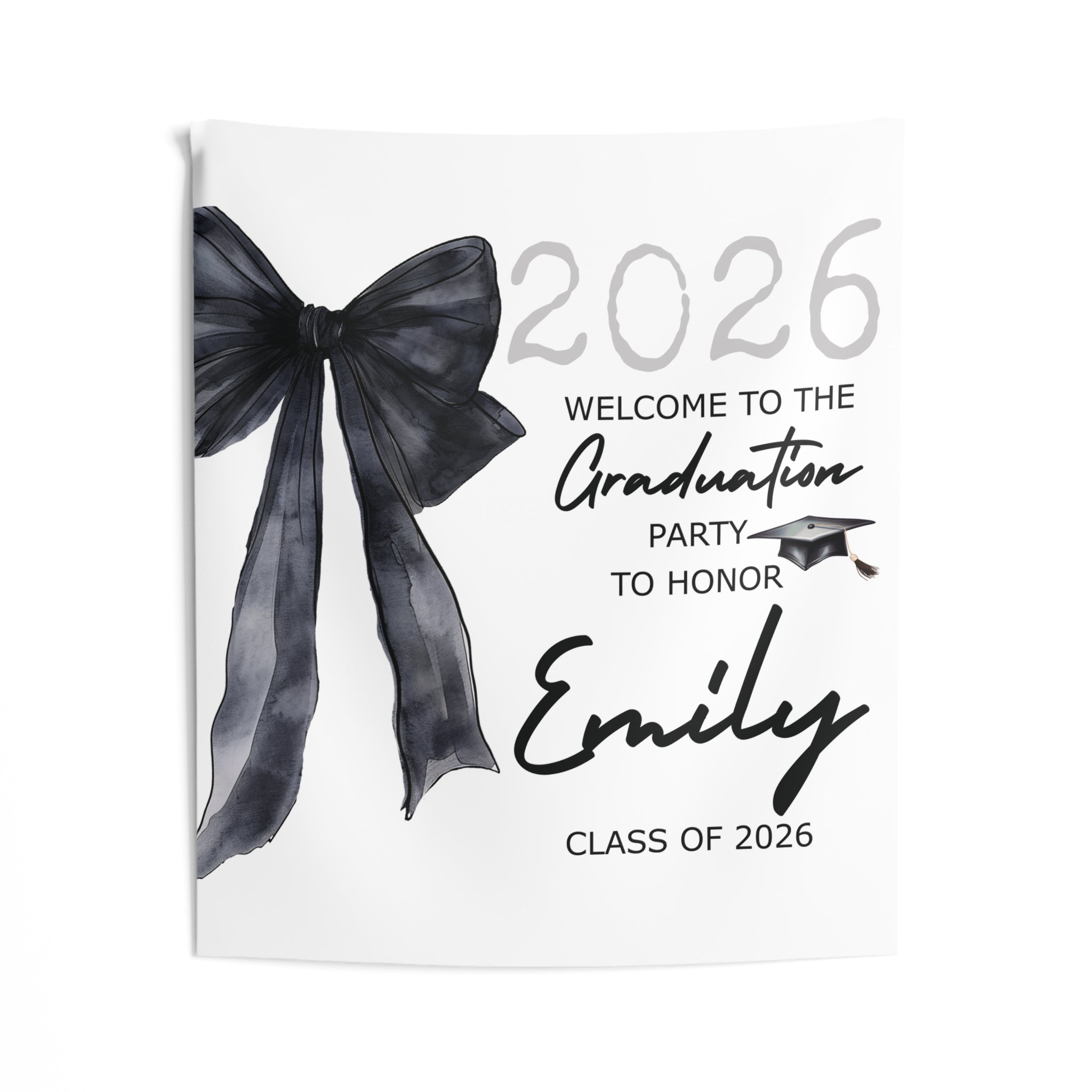 Watercolor Coquette Bow Class of 2026 Indoor Wall Tapestry | Graduation Decor by Printify