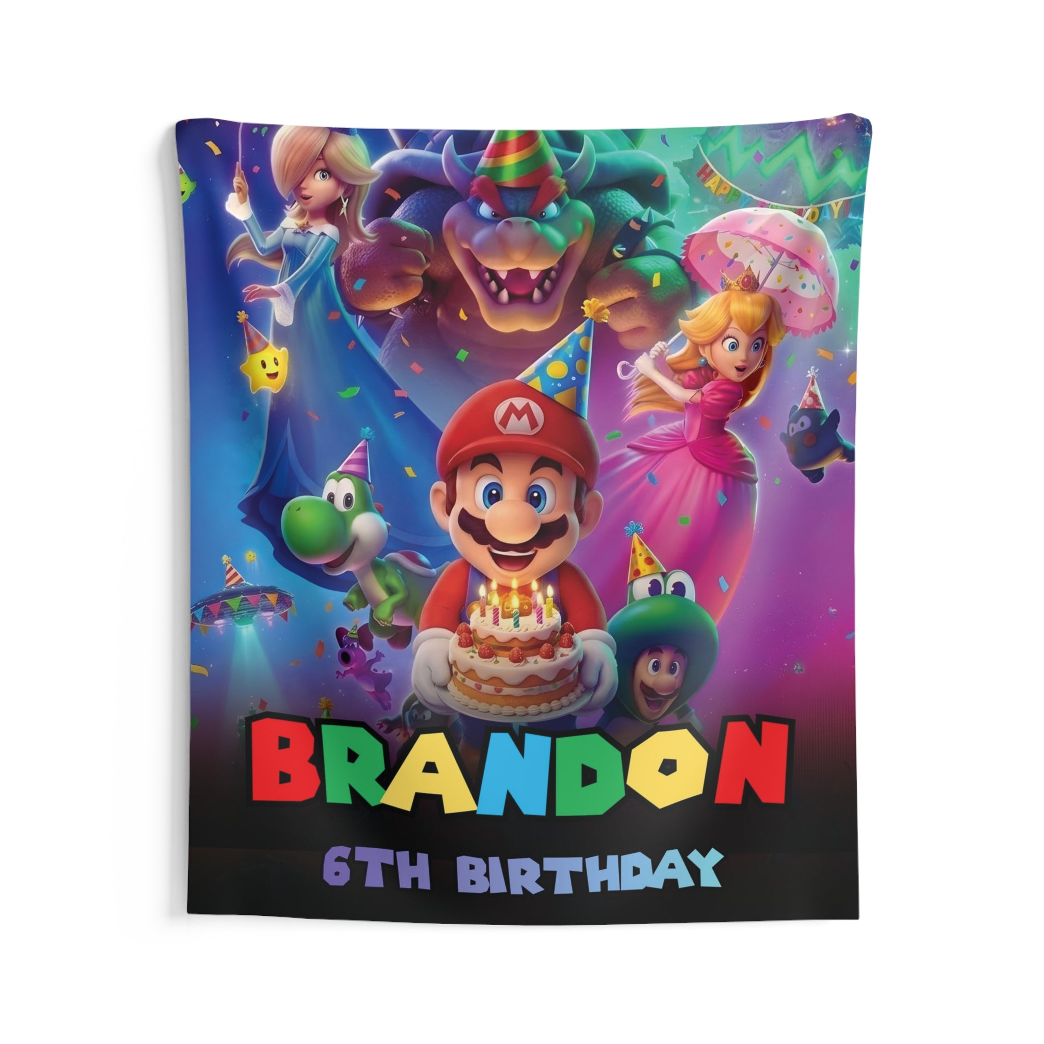 Mario Gamer Kids Birthday Party Personalized Banner Backdrop by Printify