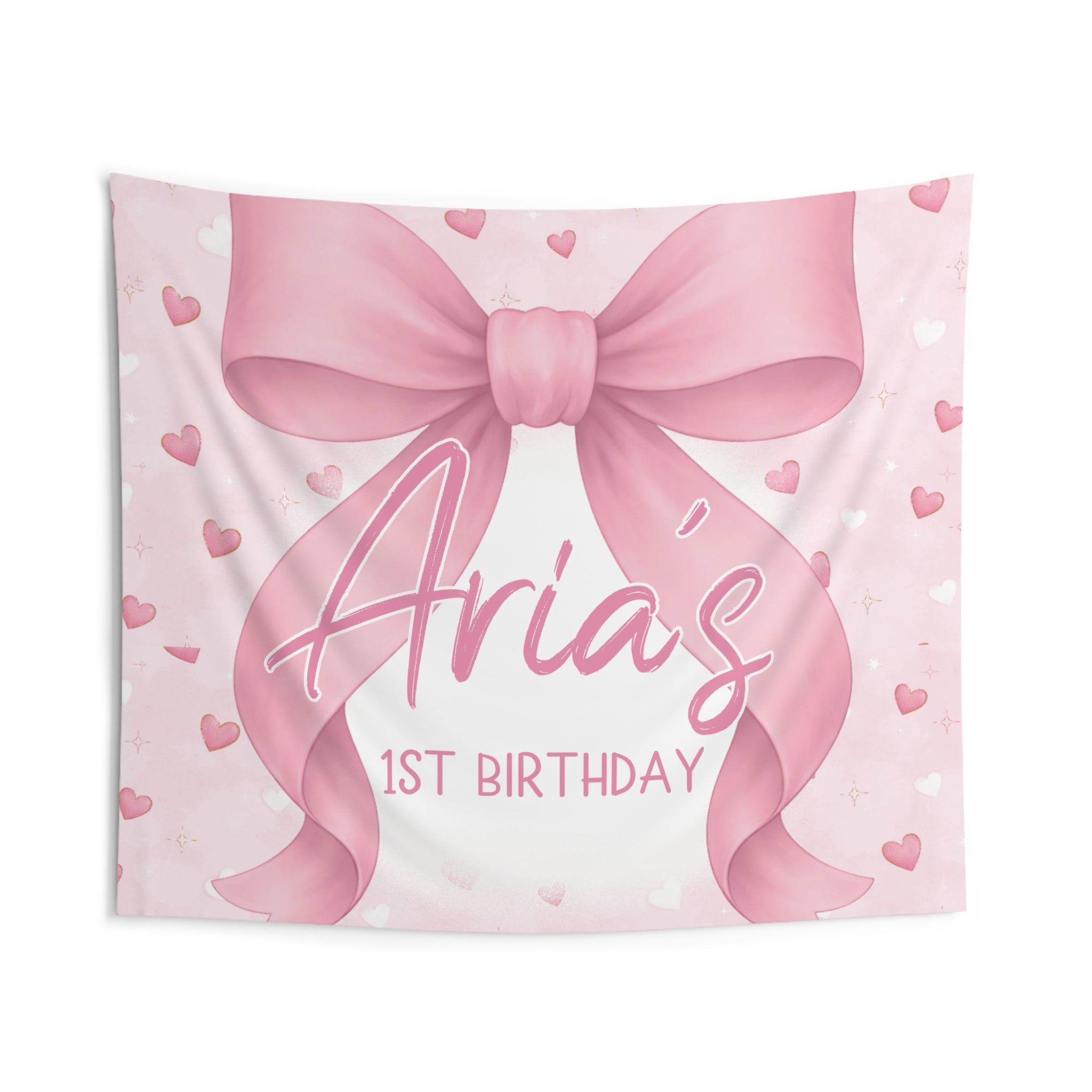 Personalized Pink Coquette Bow Birthday Banner Backdrop by Printify