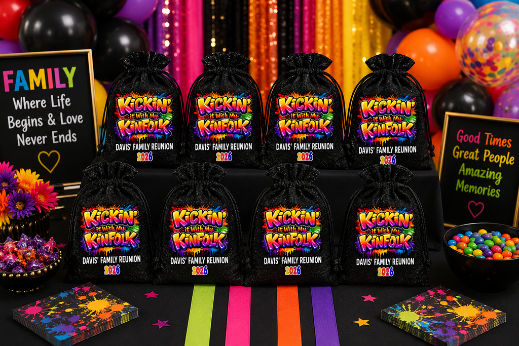 kicking it with my kinfolk family reunion gift black bags personalized with family name